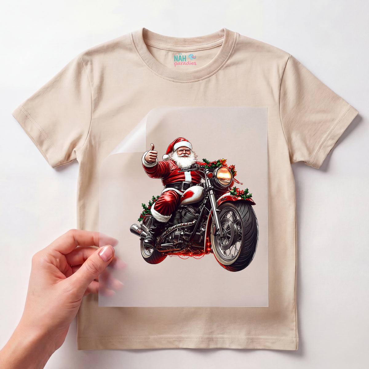 Bügelbild Weihnachtsmann Red Rider Motorrad