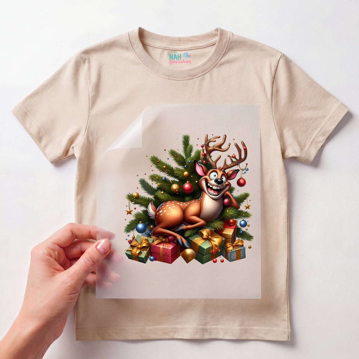 Bügelbild Verrücktes Weihnachts Rentier