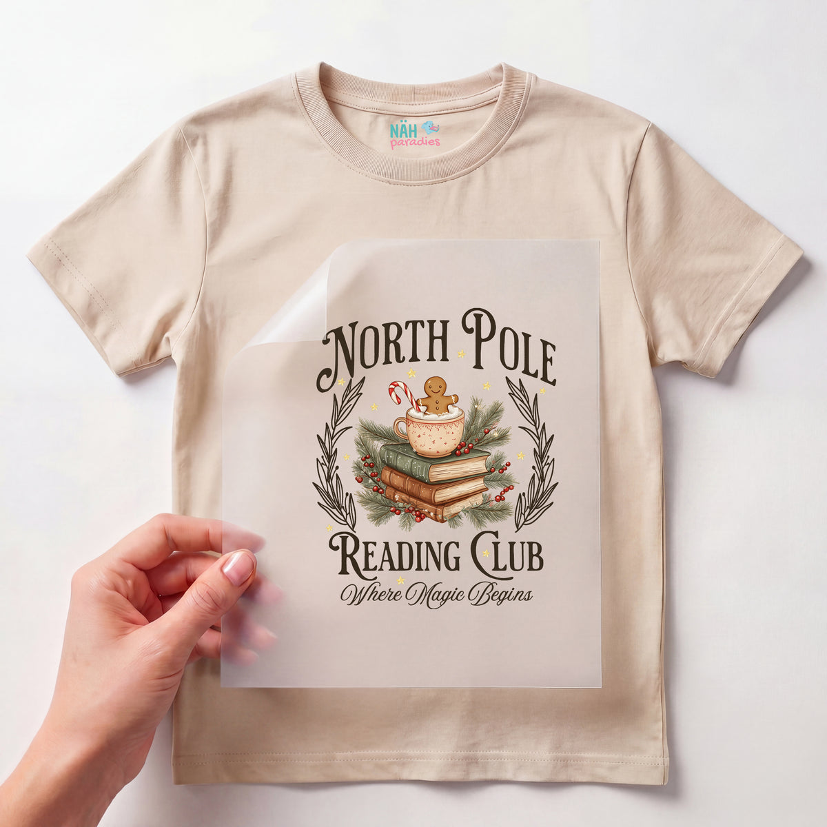 Bügelbild North Pole Reading Club braun