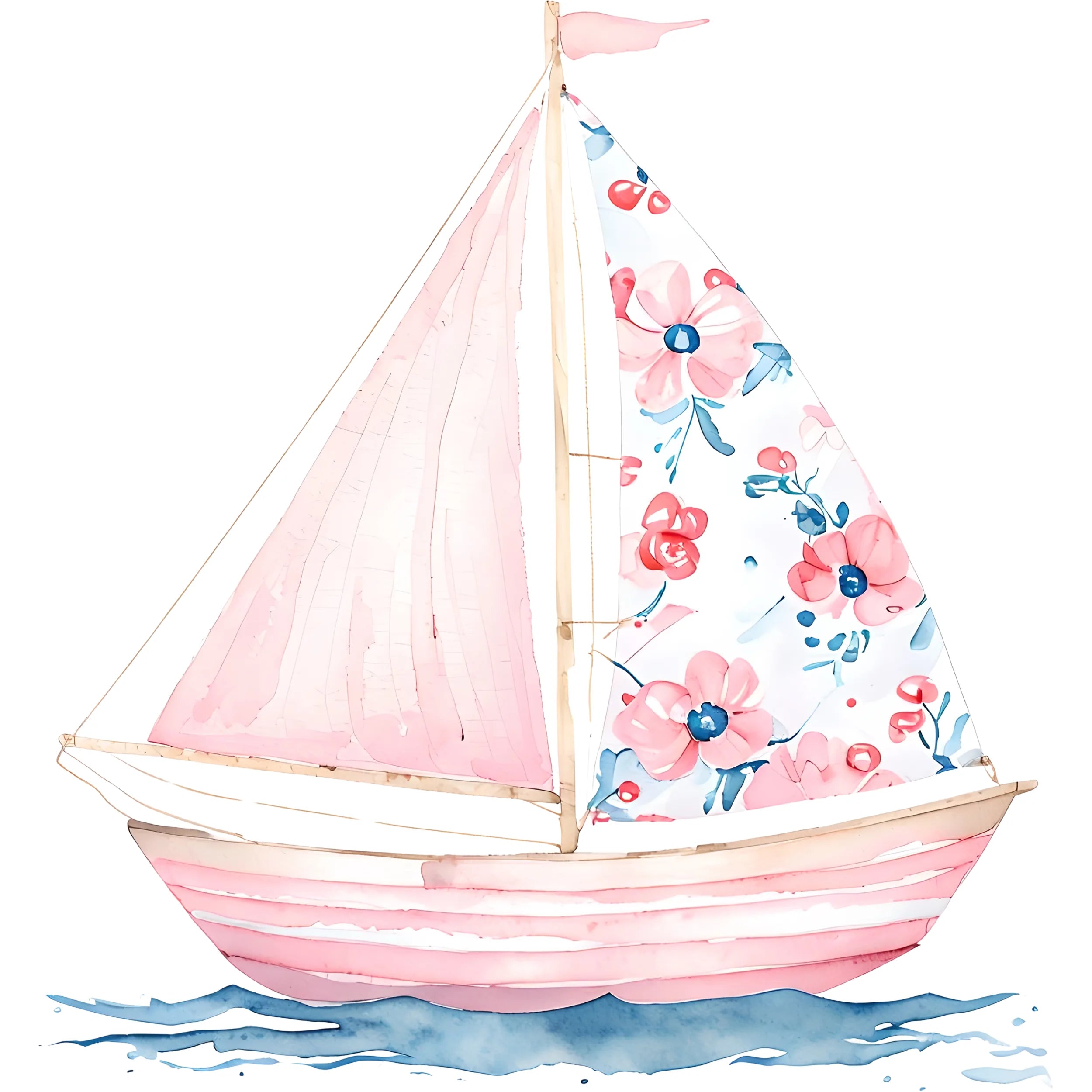 Bügelbild Aquarell Segelboot rosa
