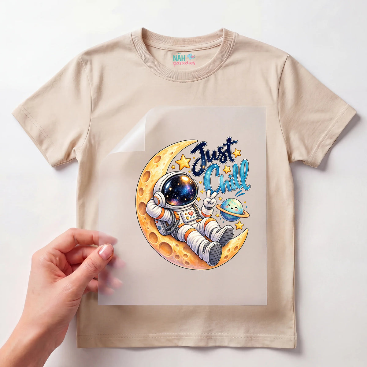 Bügelbild Astronaut Just Chill auf Mond