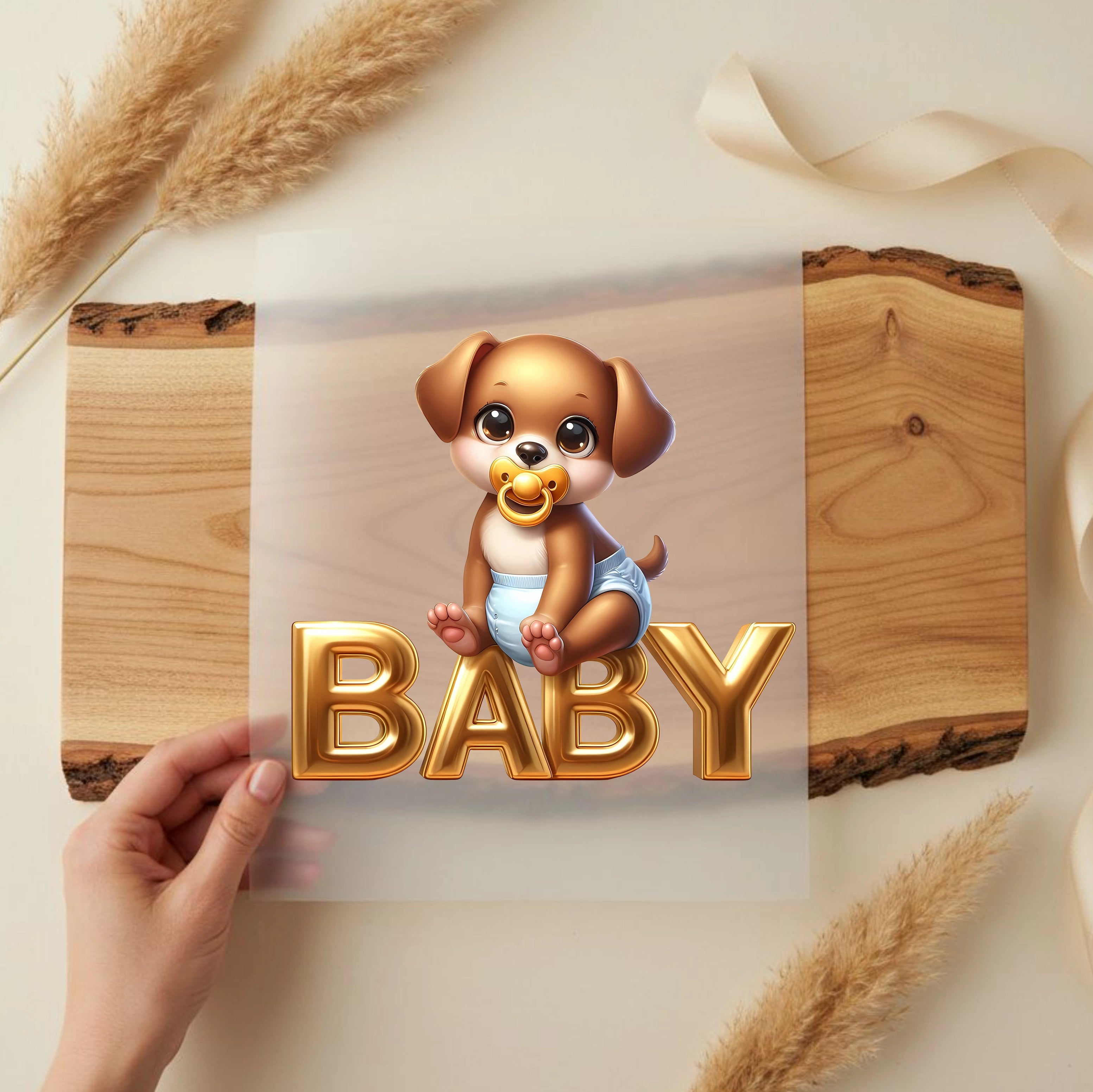 Bügelbild Baby Hund Goldi