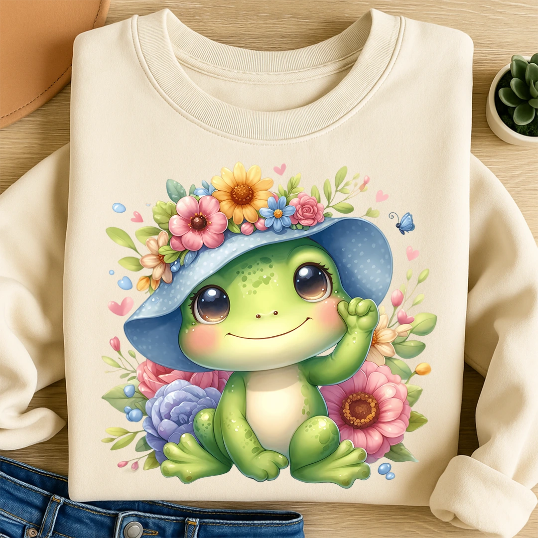 Bügelbild Blüten Frosch