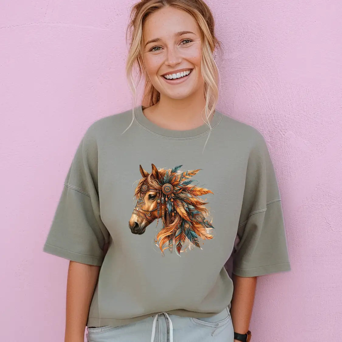 Bügelbild Boho Pferd Braun - XXL