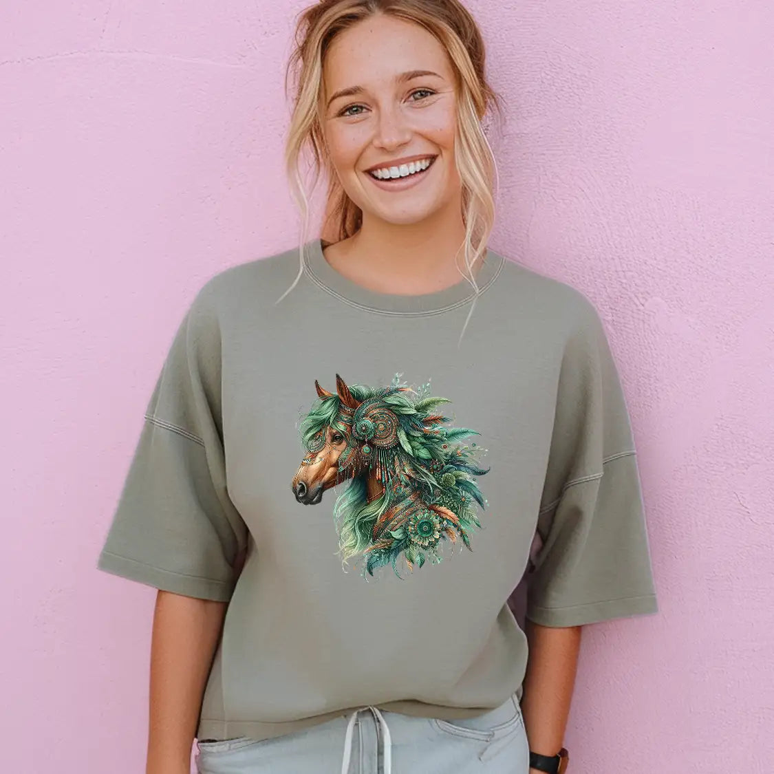 Bügelbild Boho Pferd Green Wild