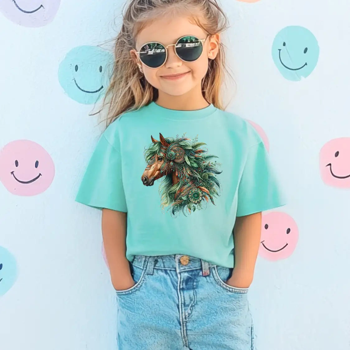 Bügelbild Boho Pferd Green Wild