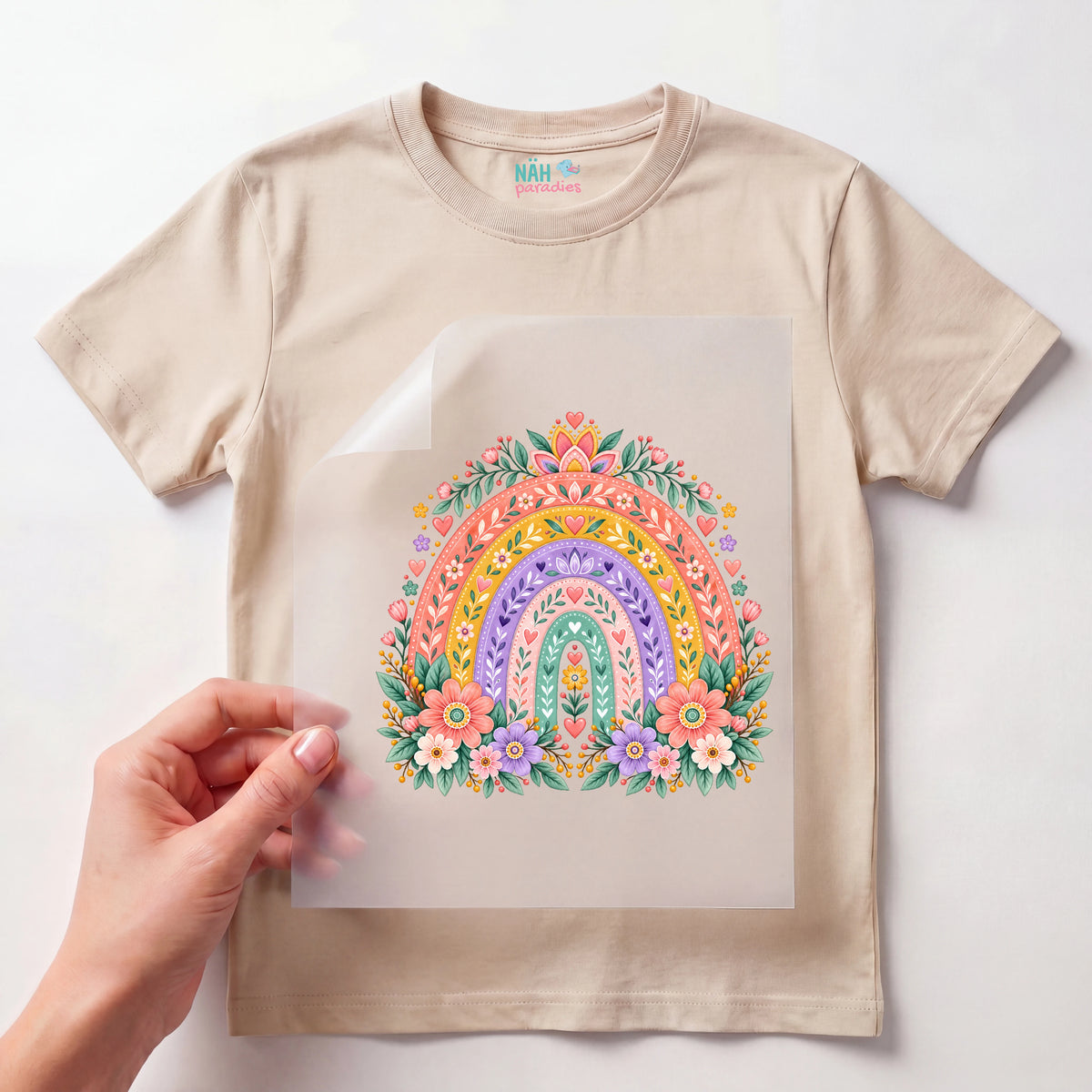 Bügelbild Boho Regenbogen Blumen