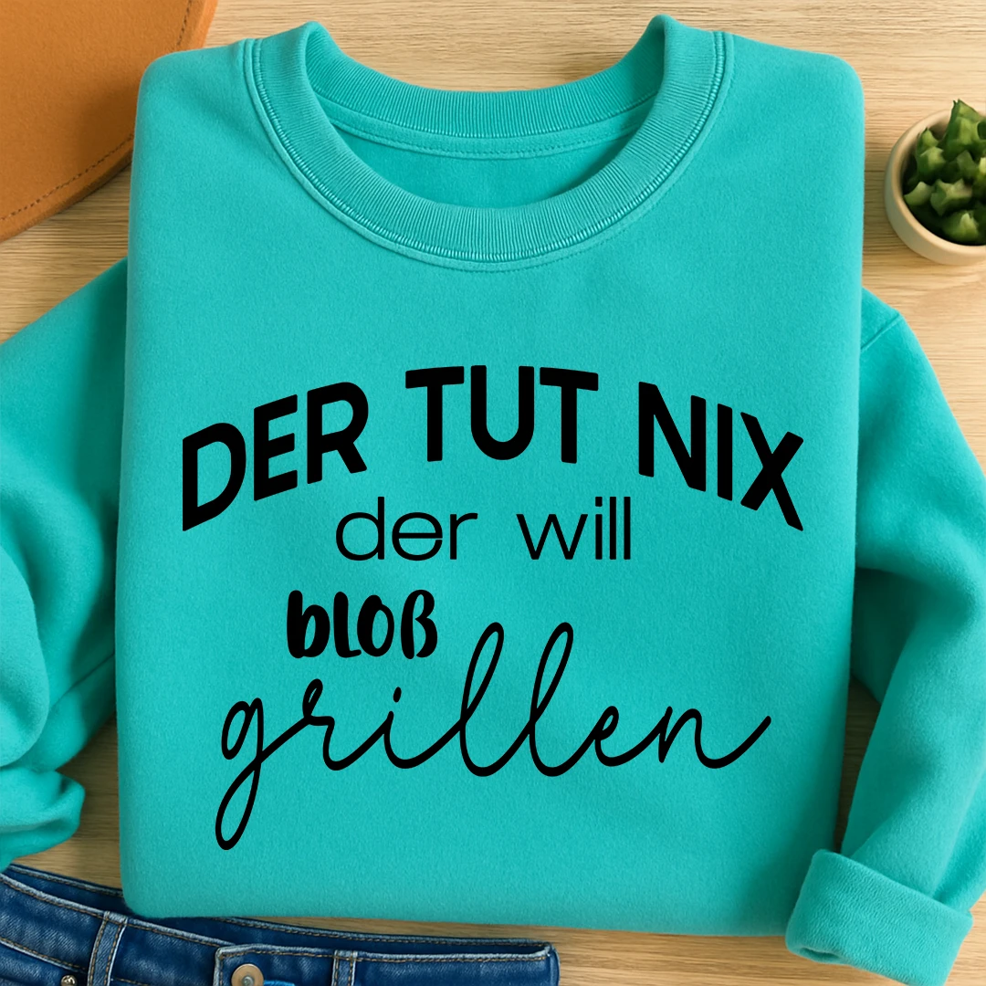 Bügelbild Schriftzug Der will bloß grillen