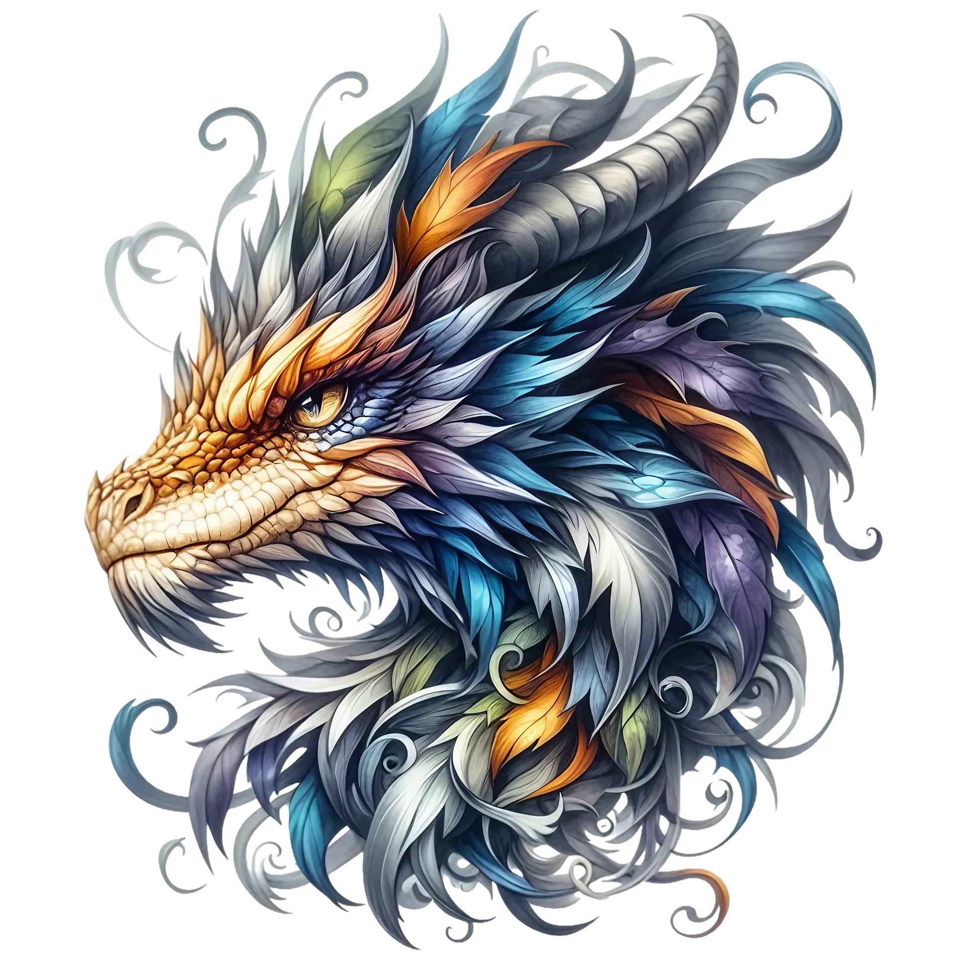 Bügelbild Drache Blaufeder - S