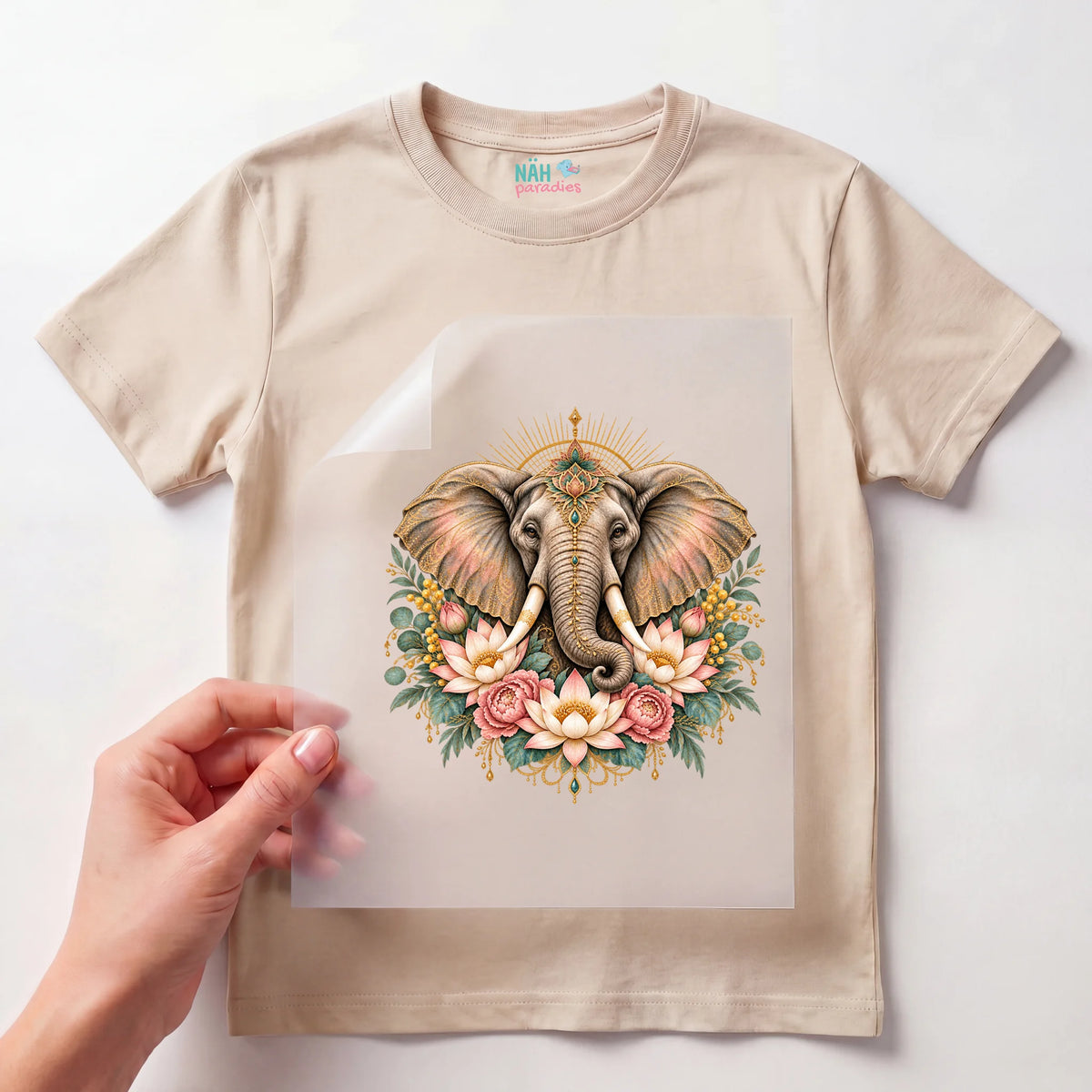 Bügelbild Elefant Boho mit Lotus
