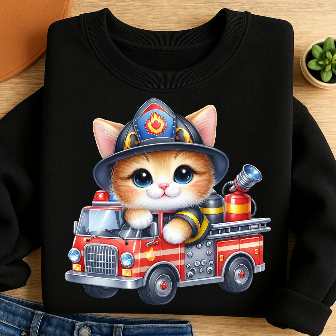 Bügelbild Feuerwehrauto Rettungskatze Finn