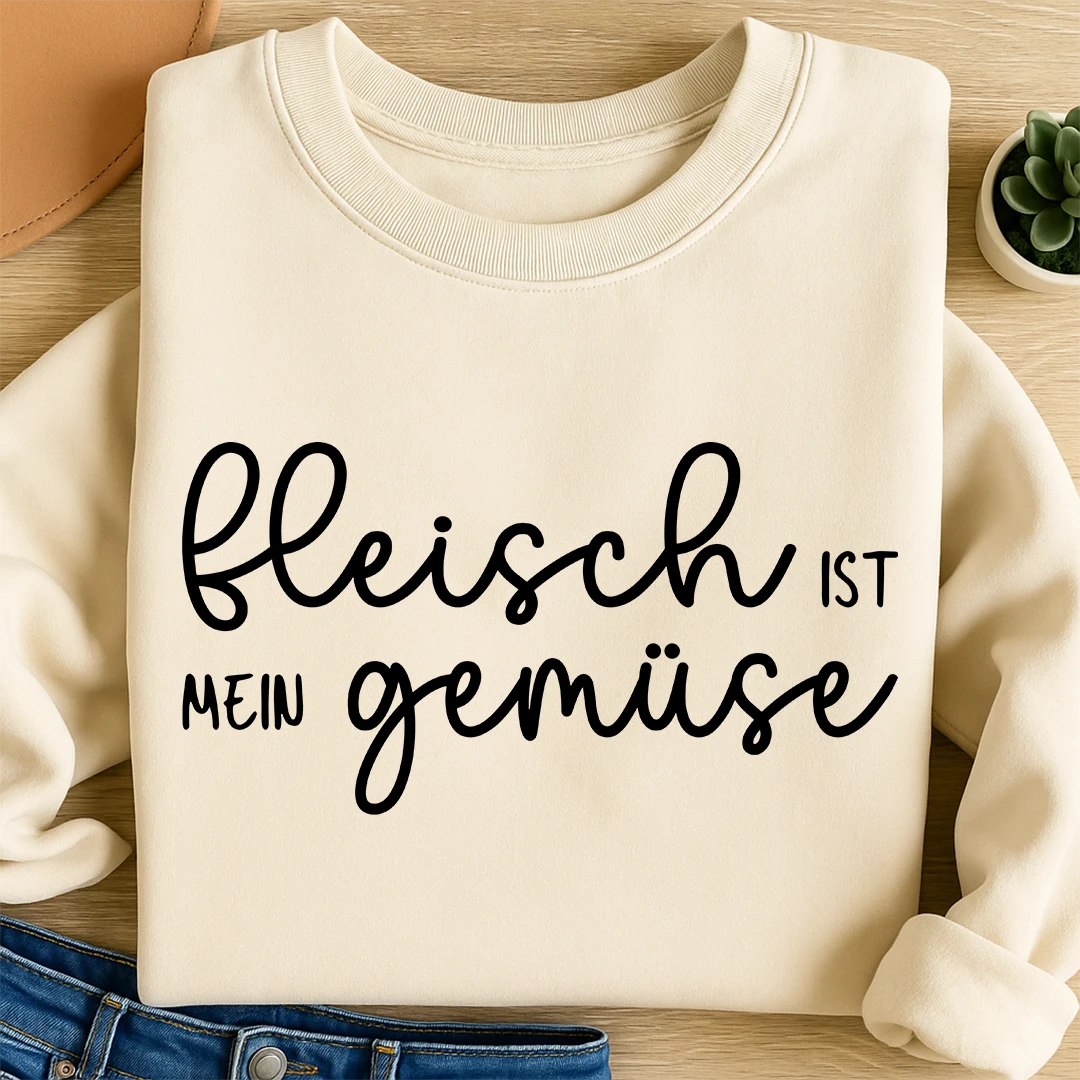 Bügelbild Schriftzug Fleisch ist mein Gemüse