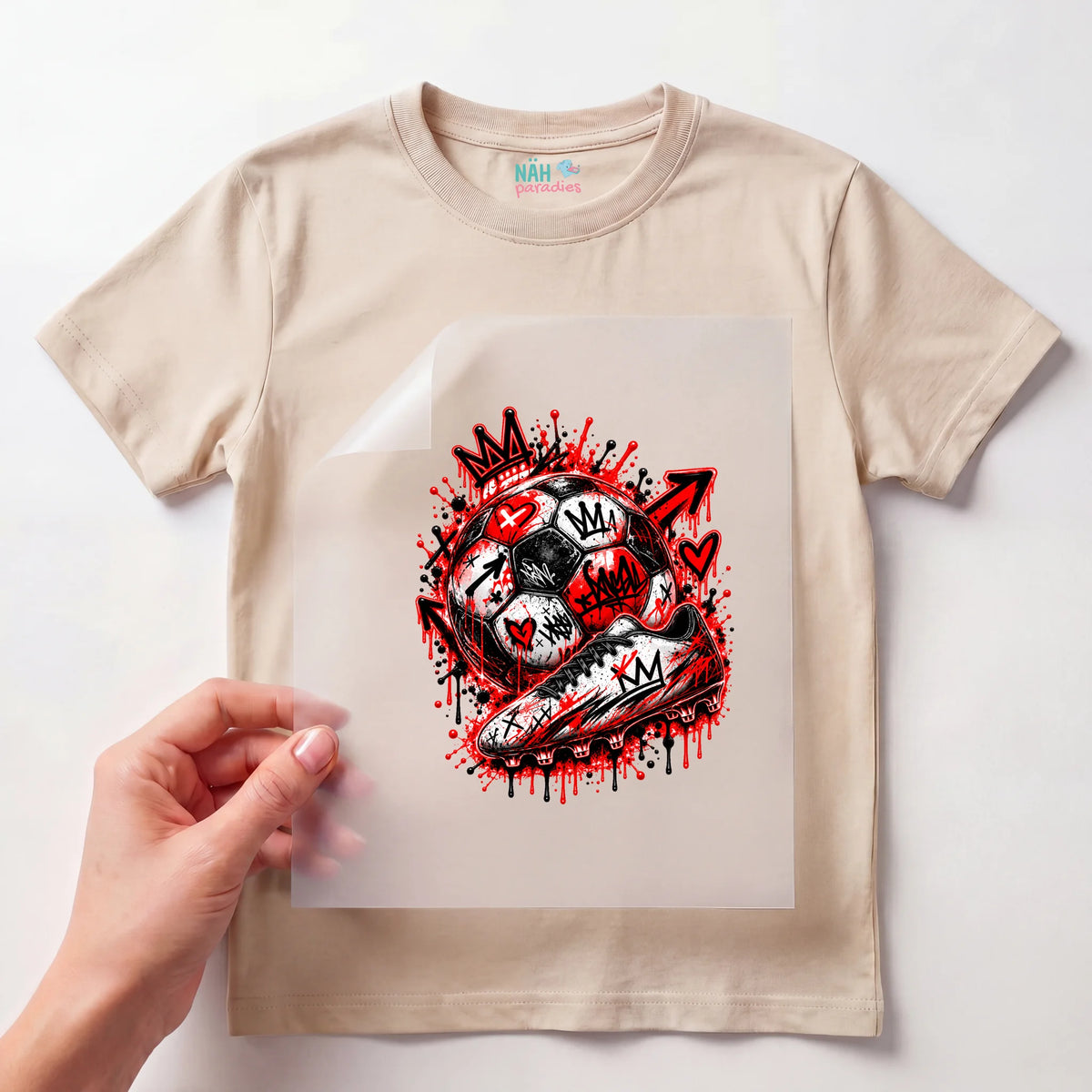 Bügelbild Fußballschuh Graffiti Rot