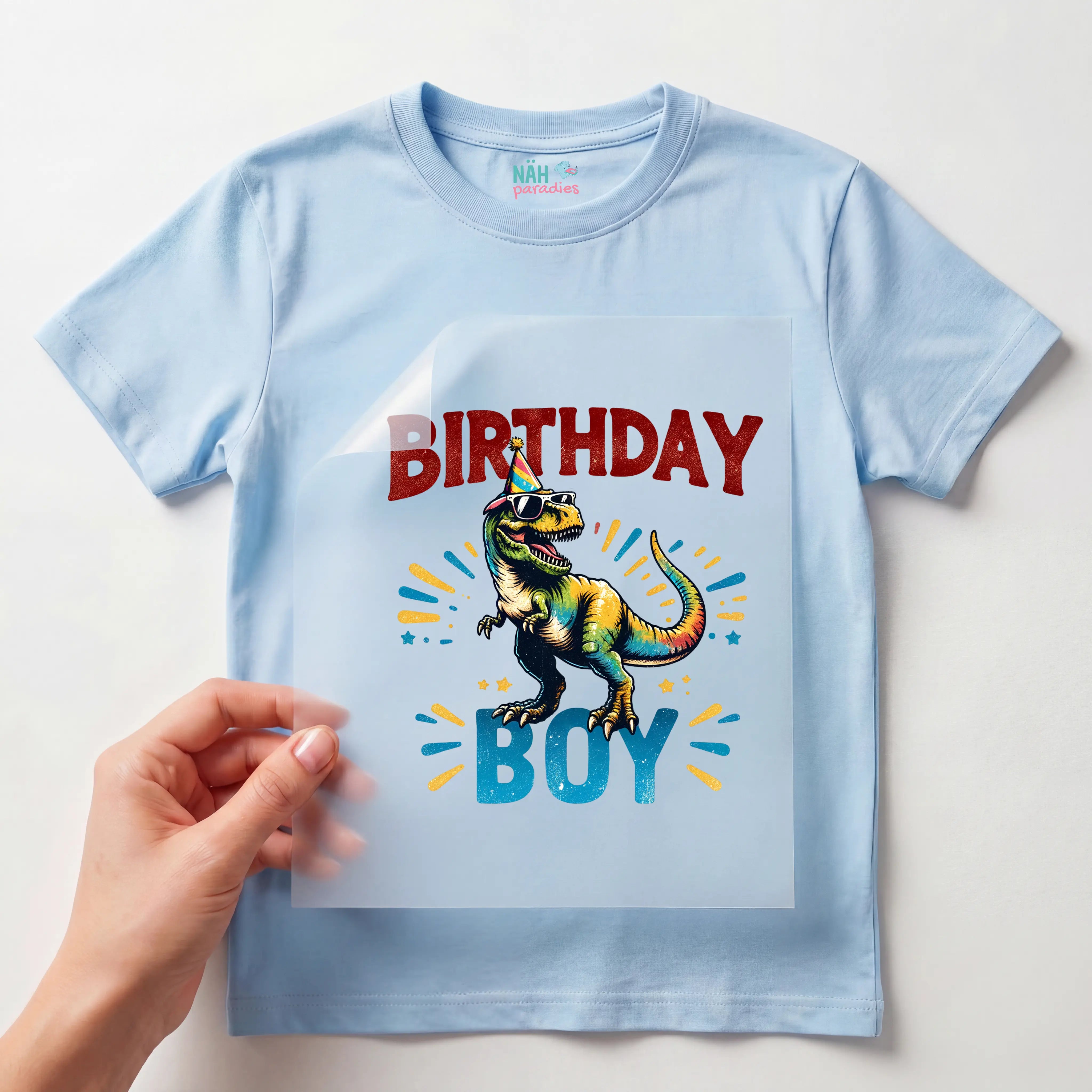 Bügelbild cooler Dino Birthday Boy