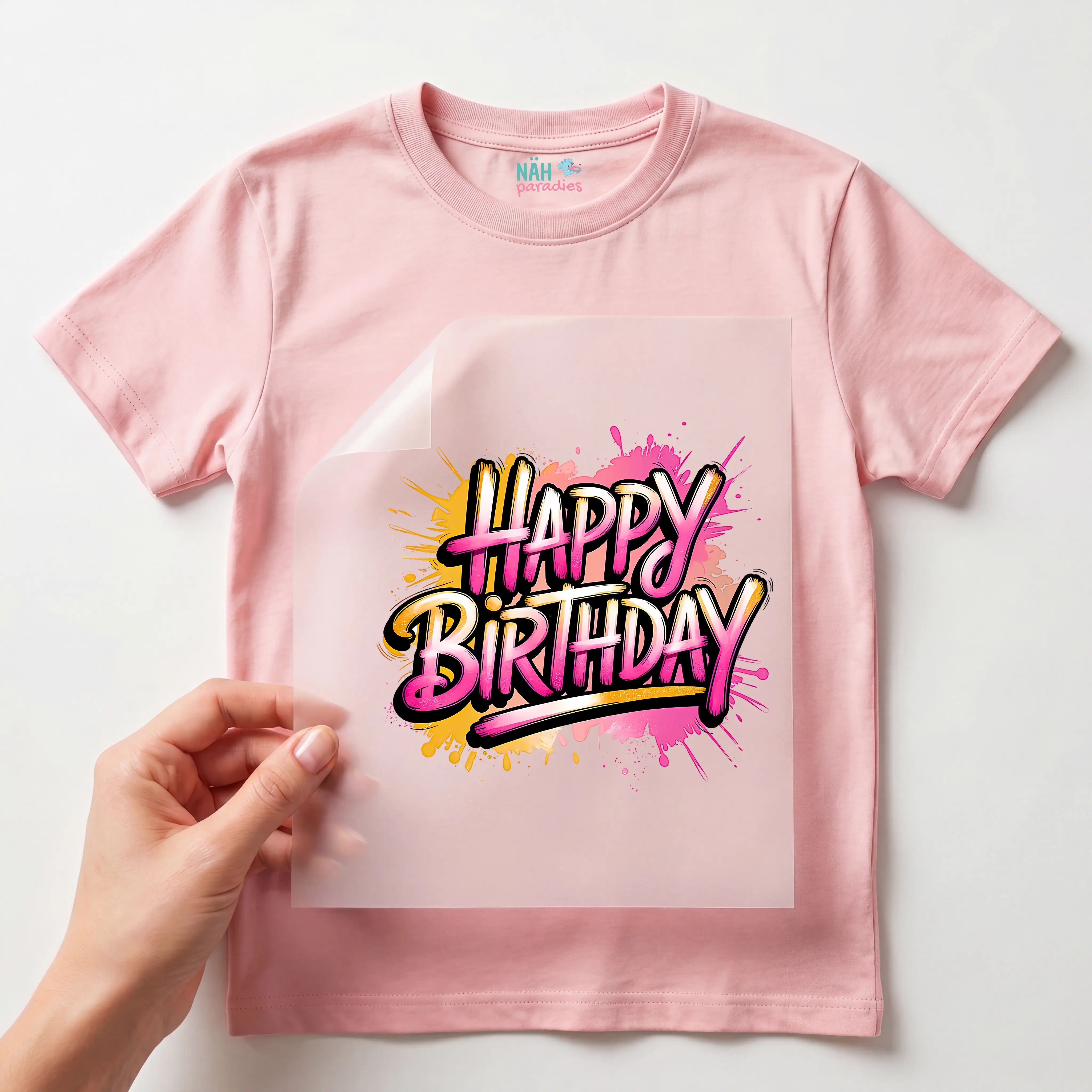 Bügelbild Happy Birthday Pink Splash