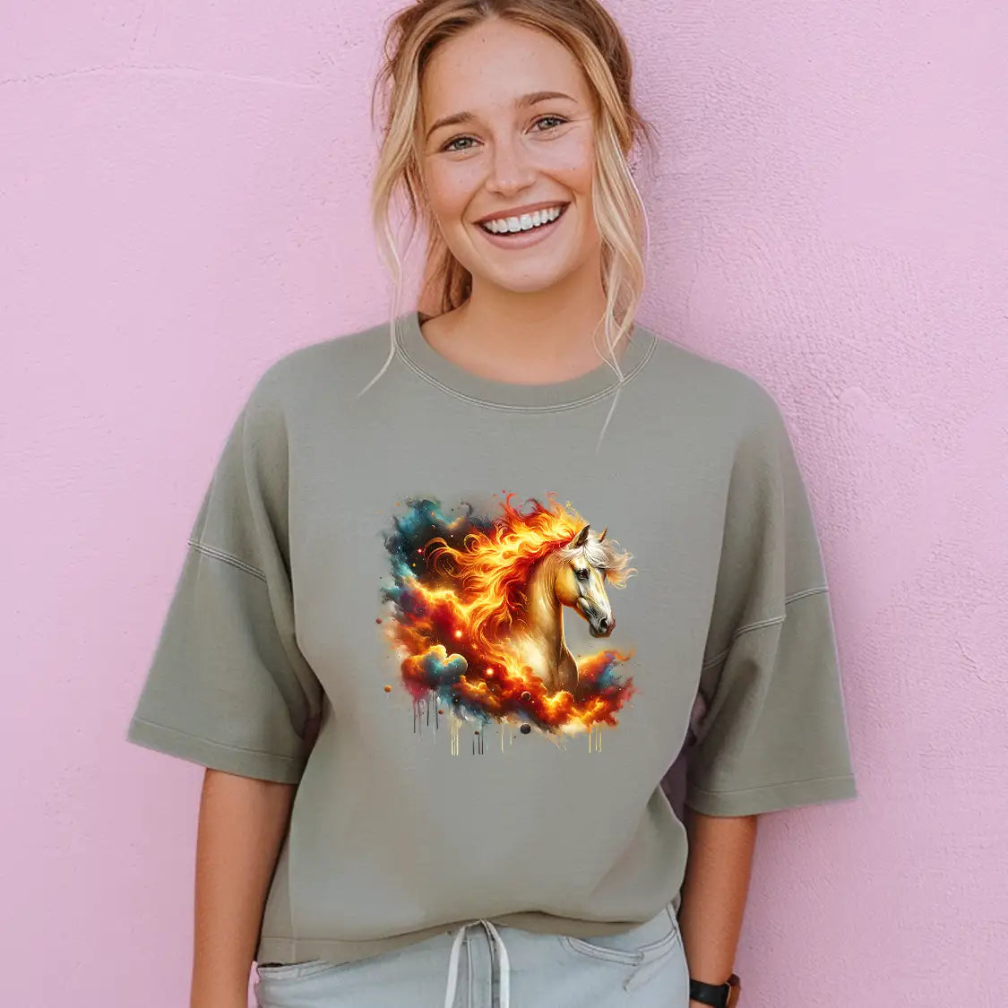 Bügelbild Galaxie Pferd Feuer