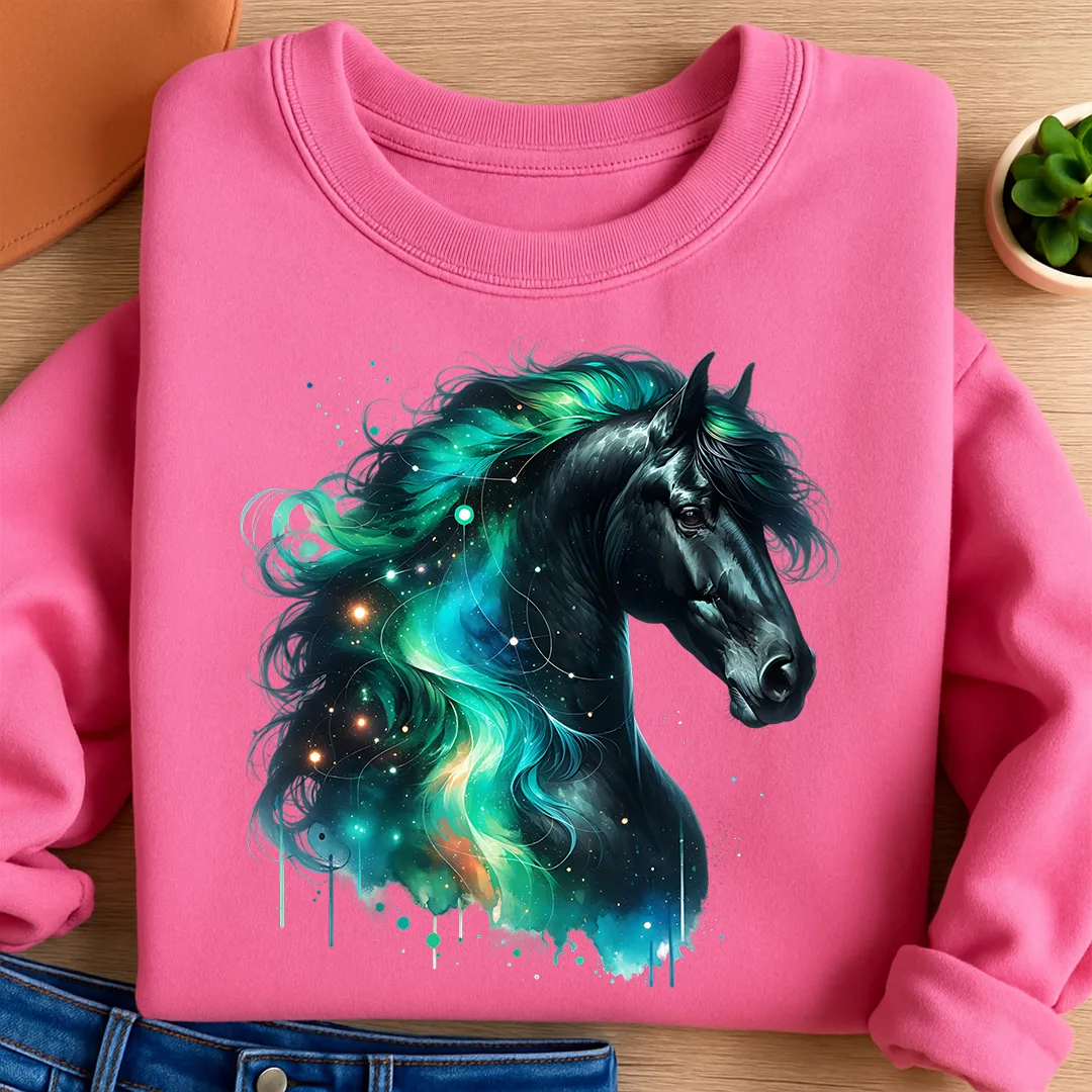 Bügelbild Galaxie Pferd Grün