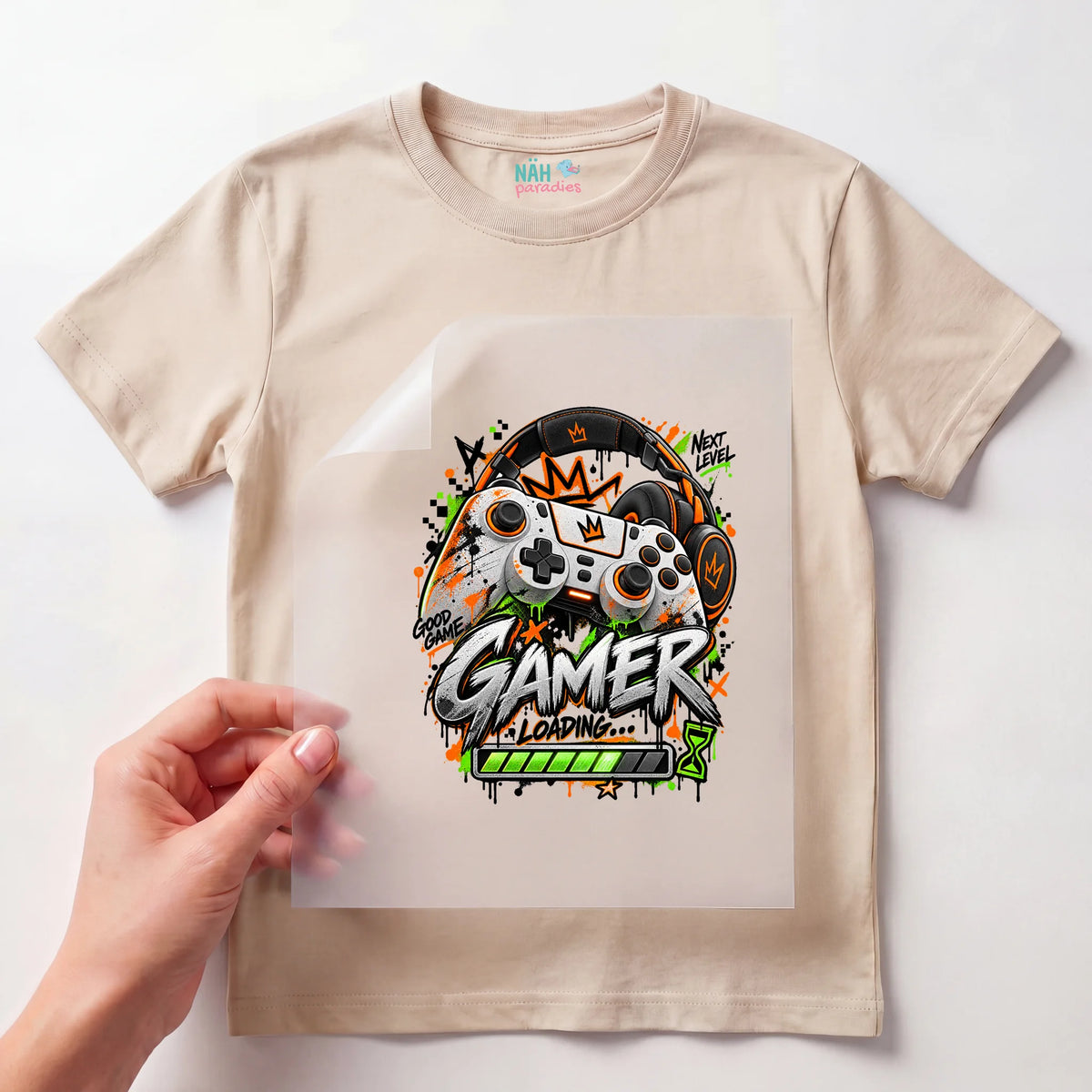 Bügelbild Gamer Controller Gamer Loading Orange