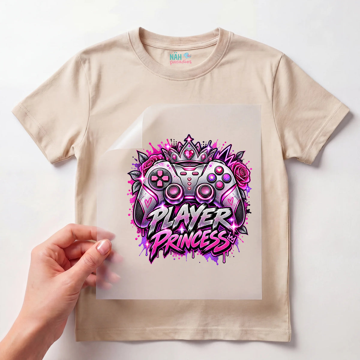 Bügelbild Gamer Controller Player Princess Pink
