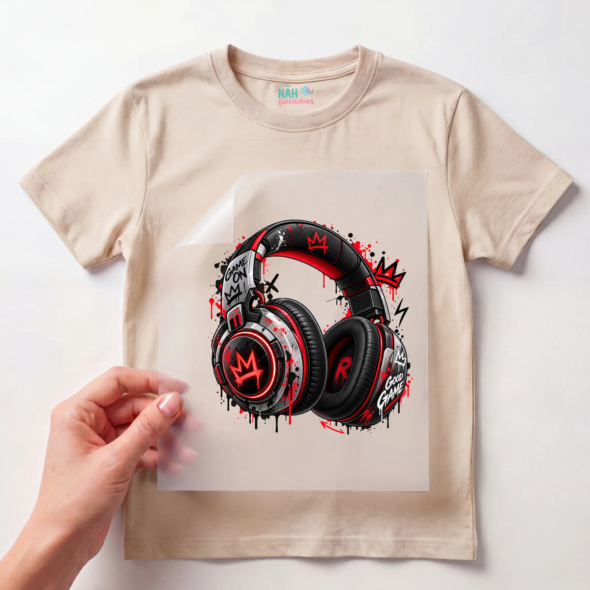 Bügelbild Gamer Headset Graffiti Rot
