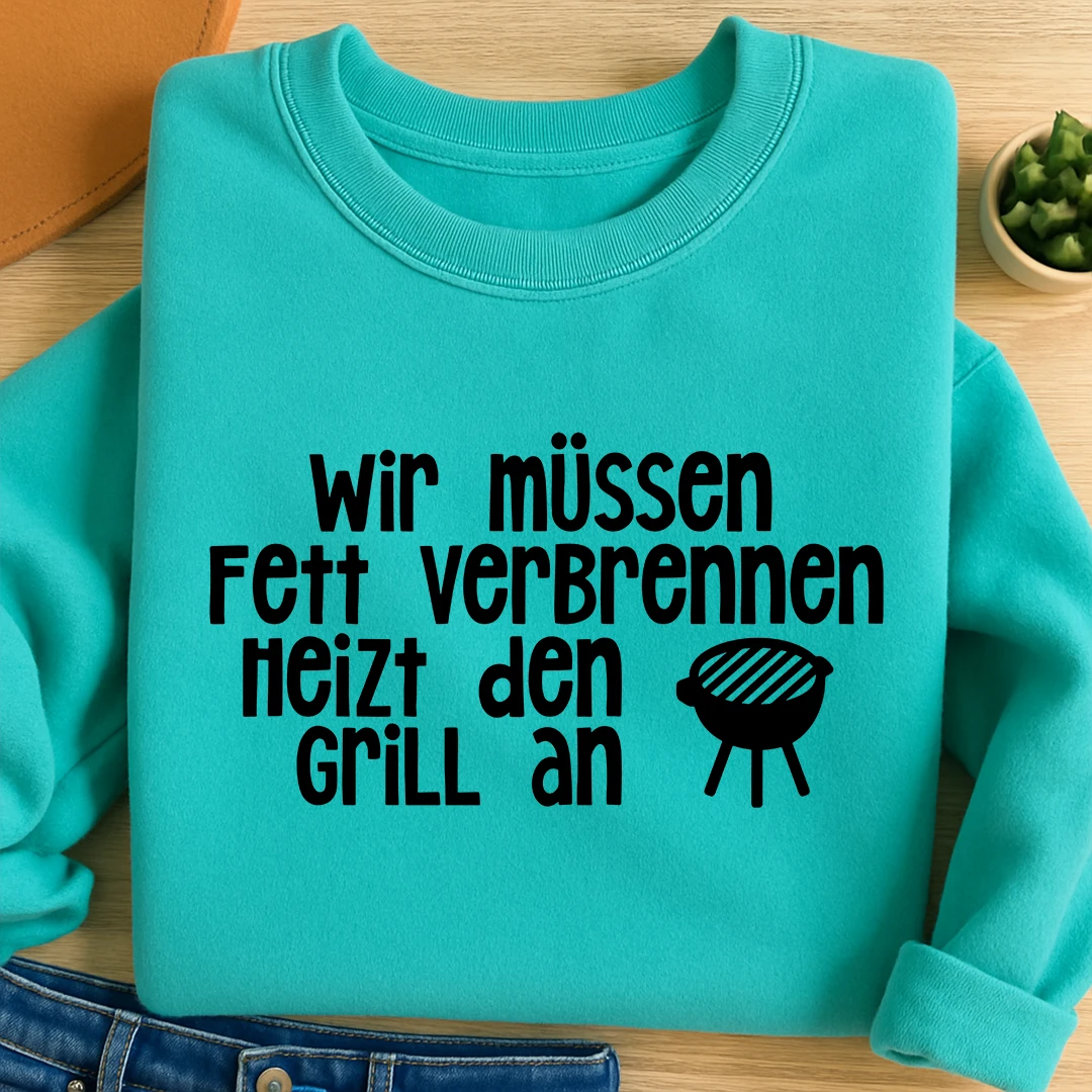 Bügelbild Schriftzug Grillen, Fett verbrennen