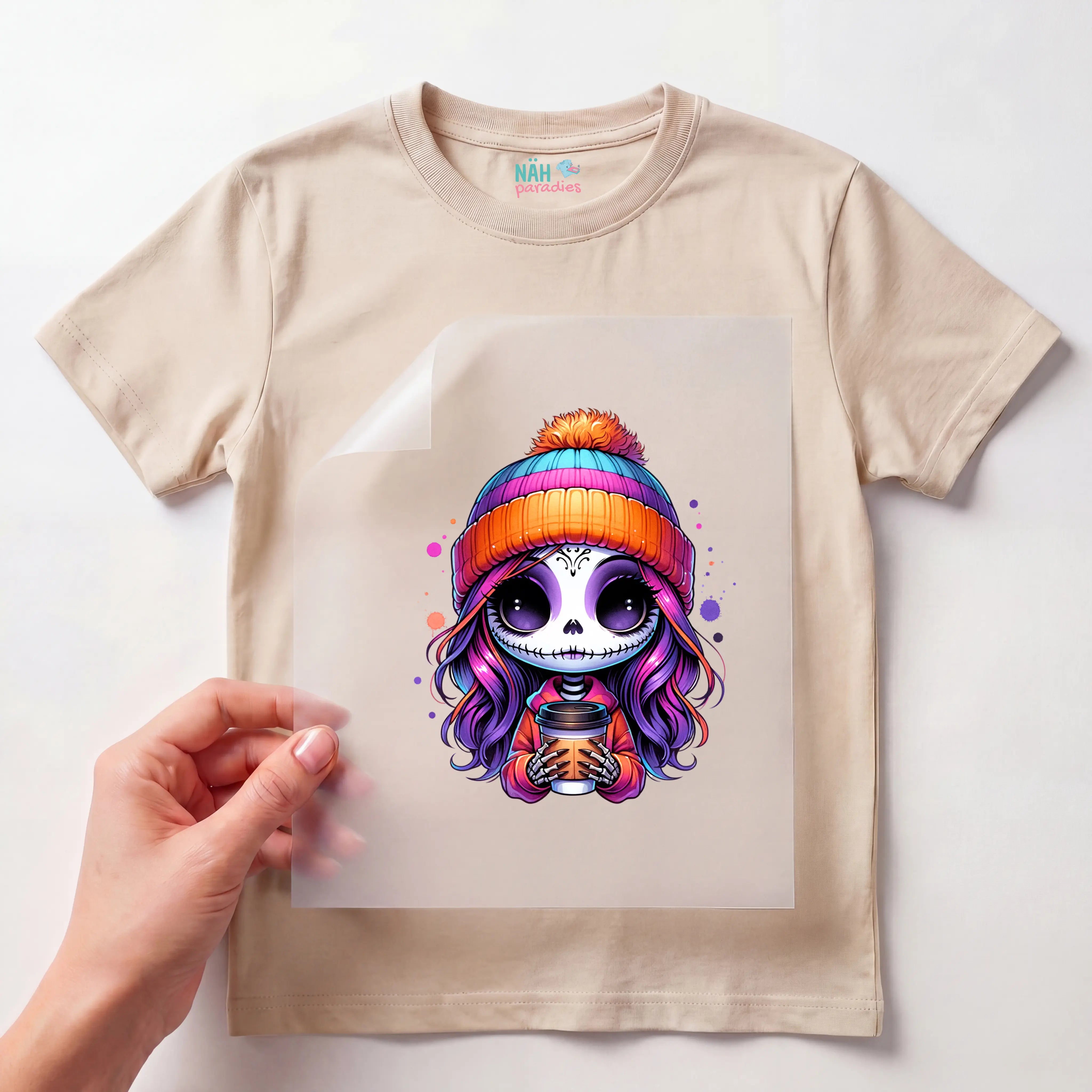 Bügelbild Skull Sweety Kaffee Skelett