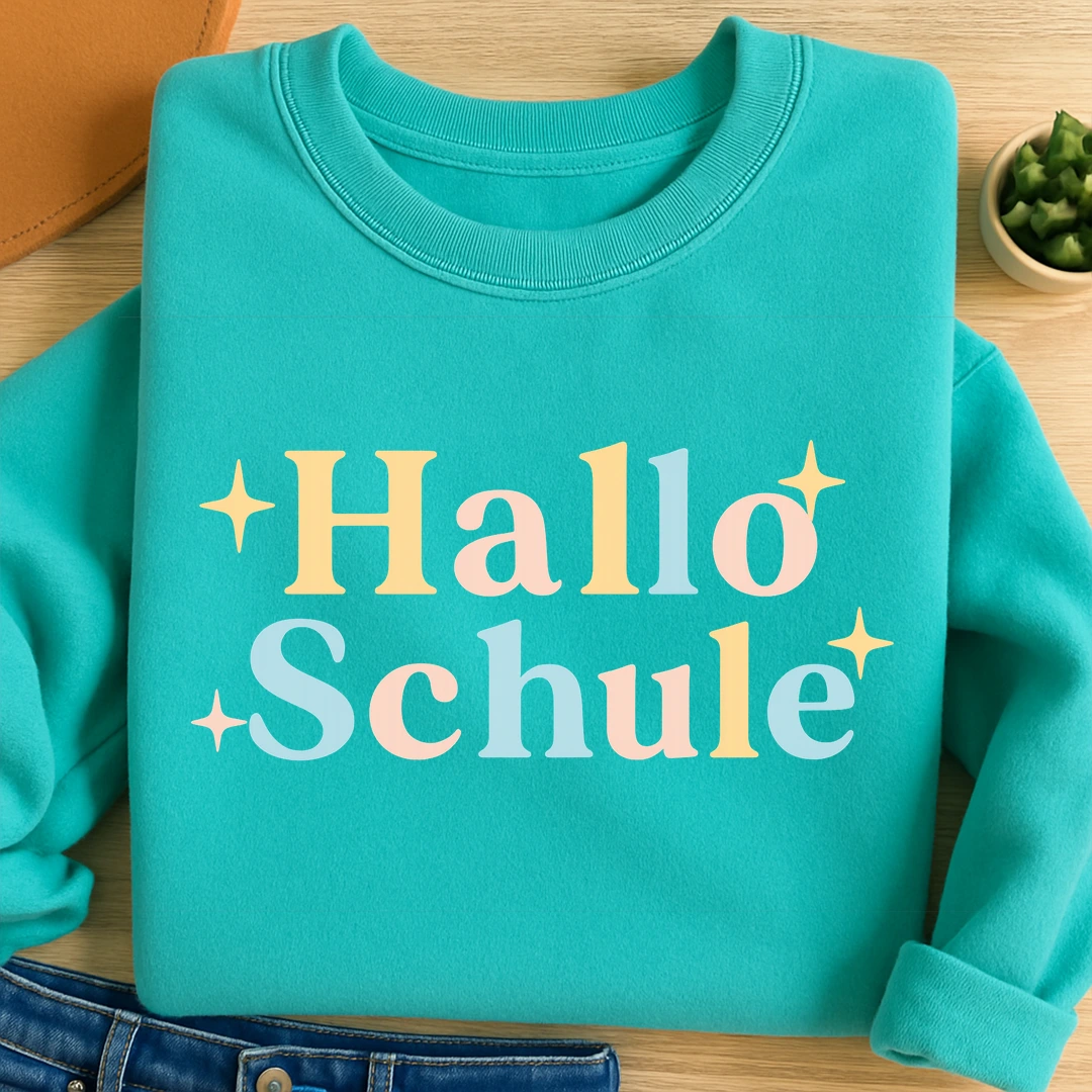 Bügelbild Hallo Schule Pastel
