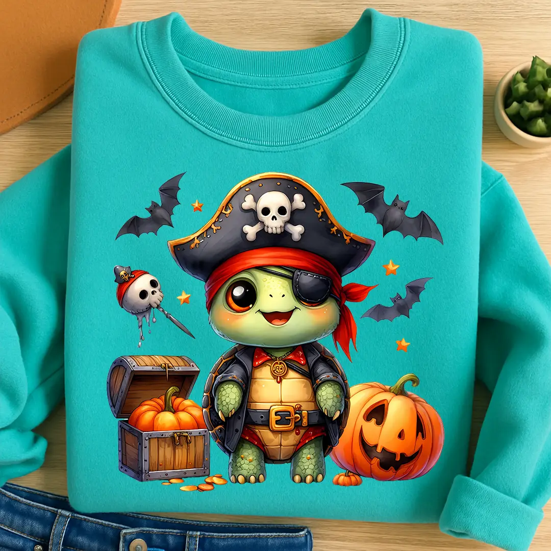 Bügelbild Halloween Piraten Schildkröte Kapti