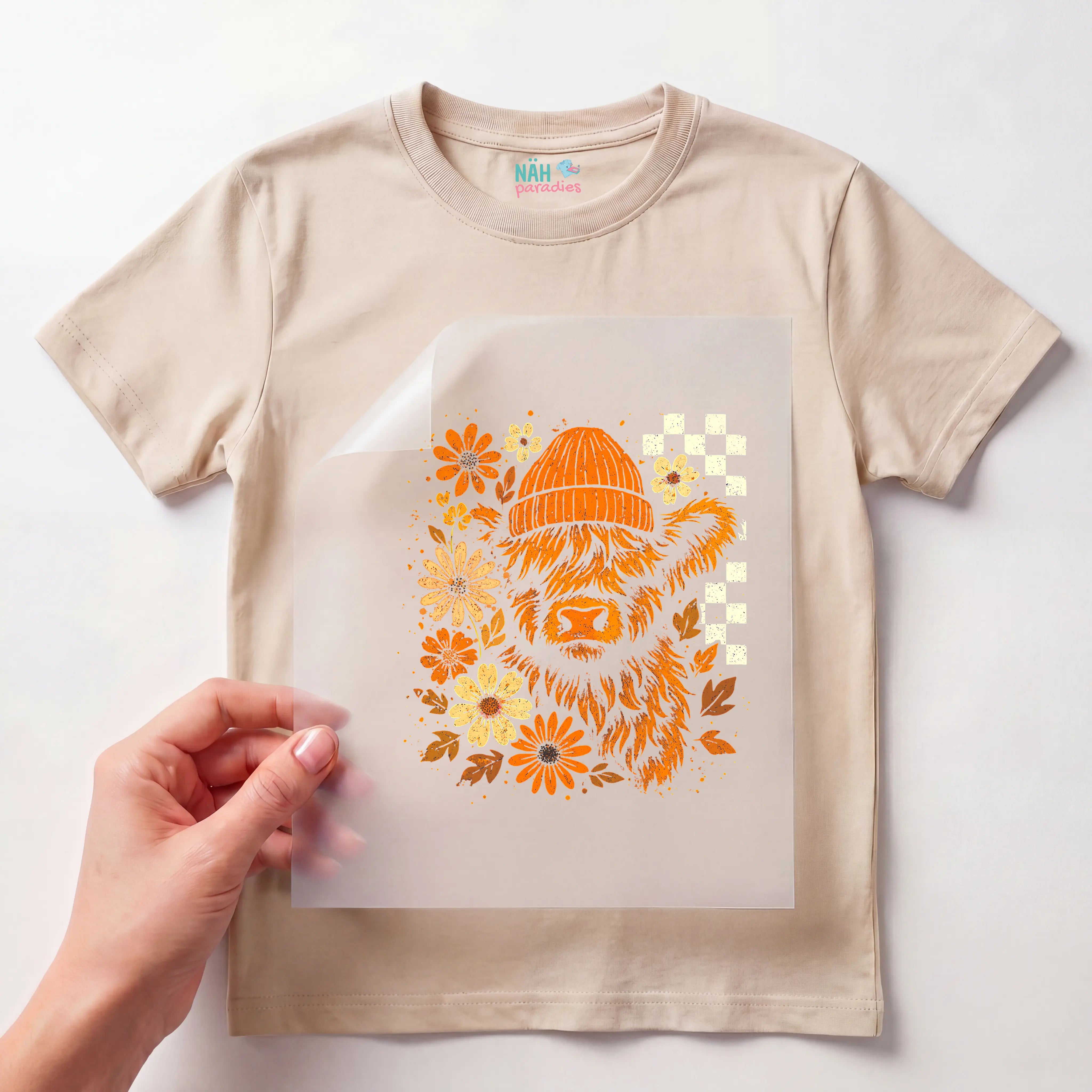 Bügelbild Boho Kuh Blütenzauber
