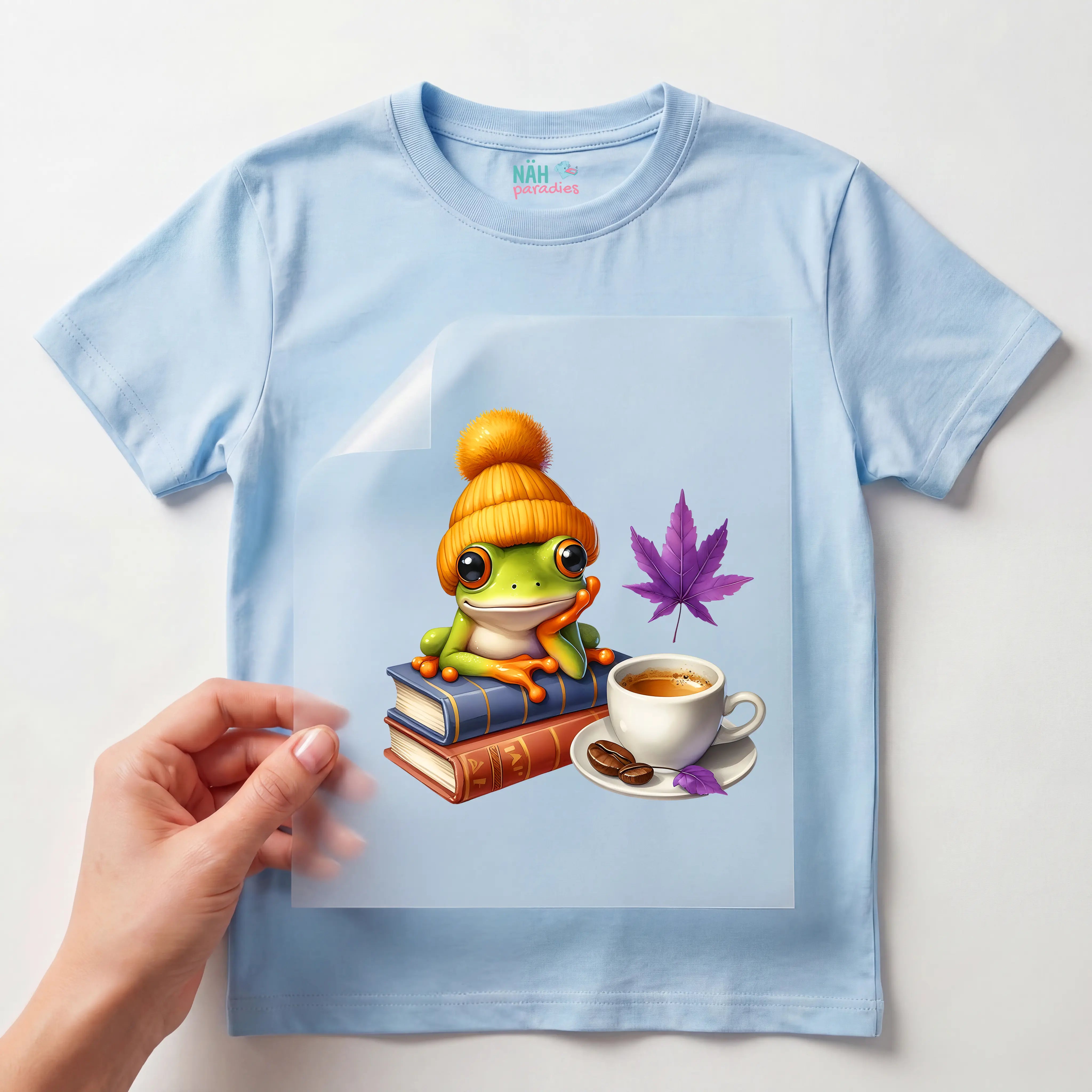 Bügelbild Frosch Bücherfreund