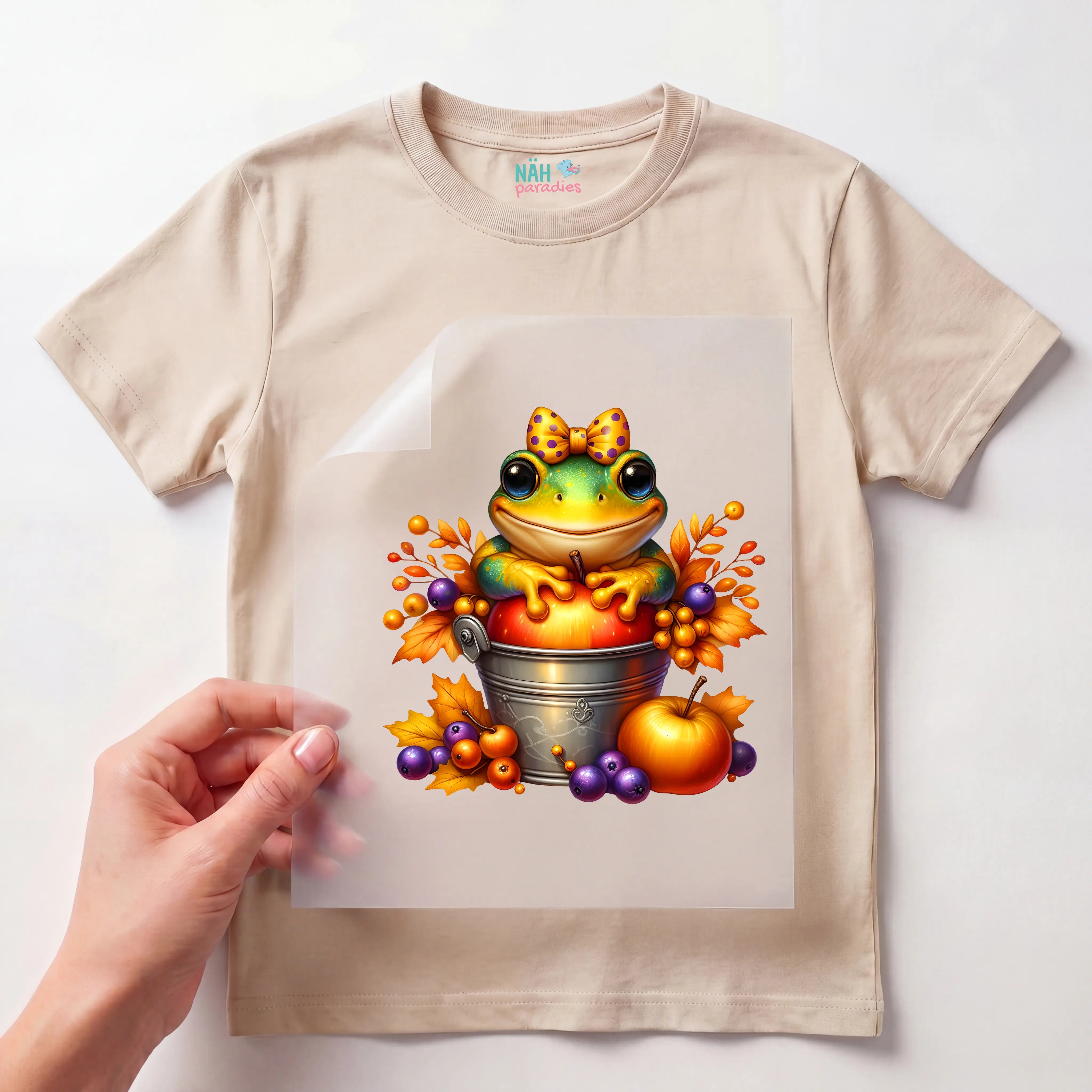 Bügelbild Frosch Herbstschatz