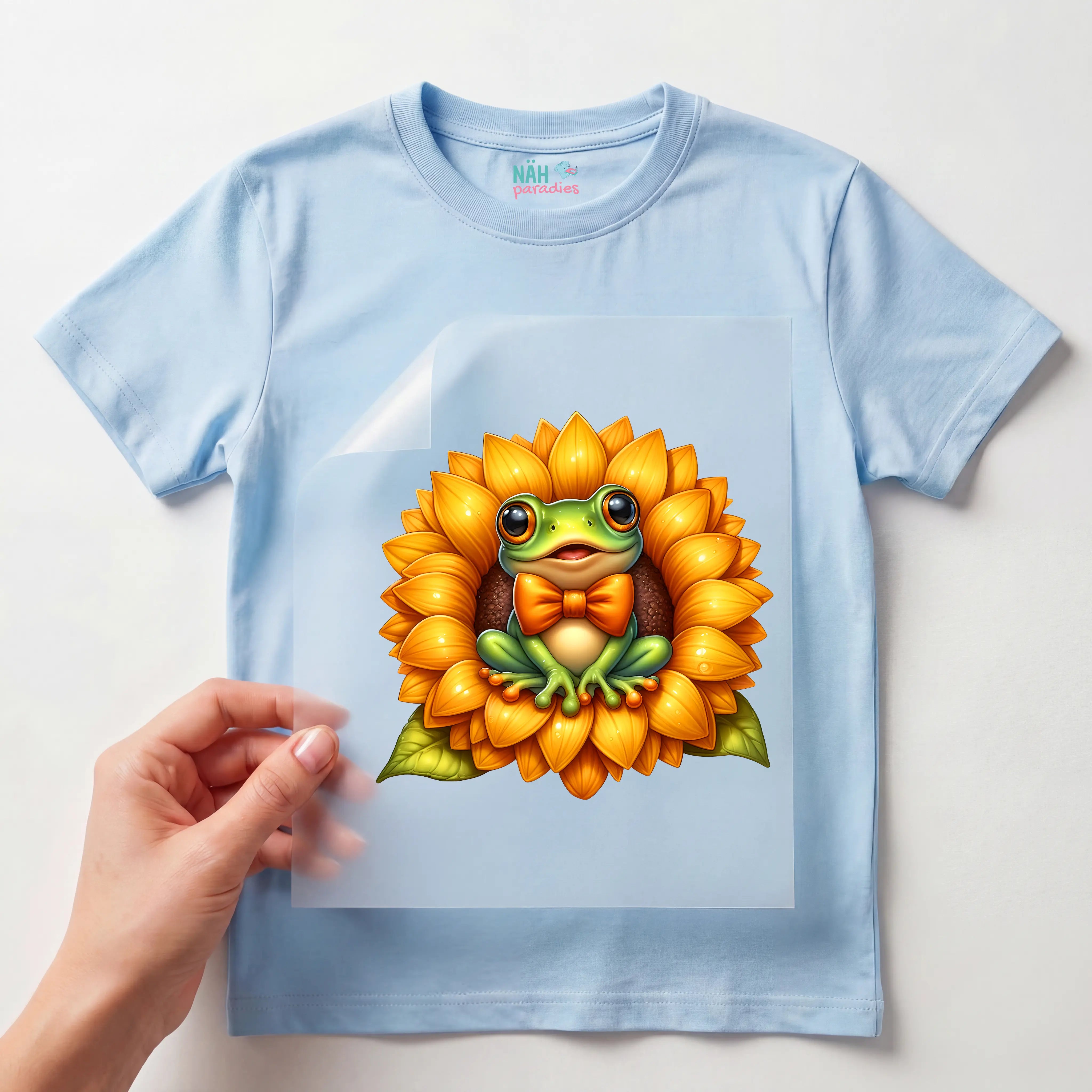 Bügelbild Frosch Sonnenblumen Freund