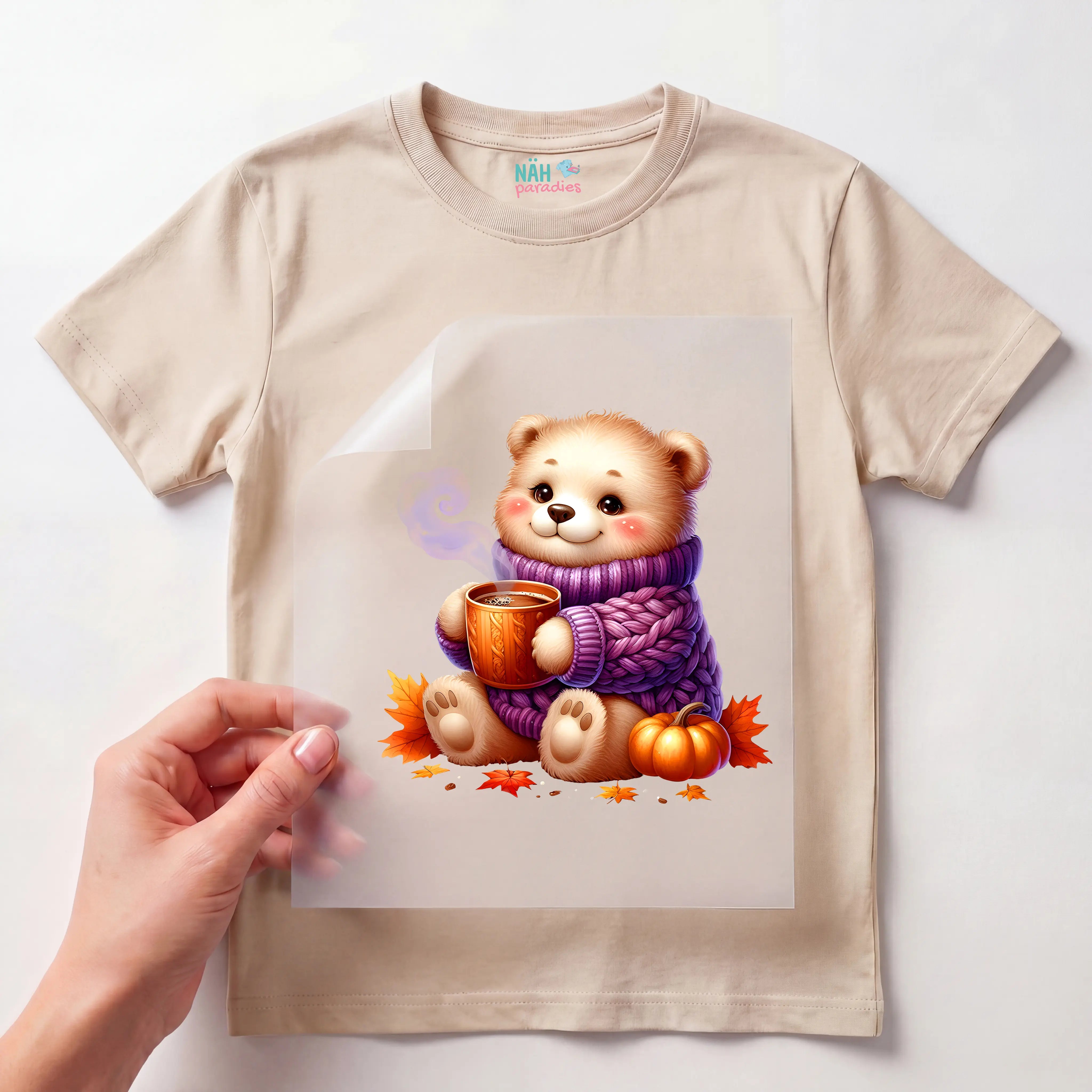 Bügelbild Kakao Bär Herbstpullover