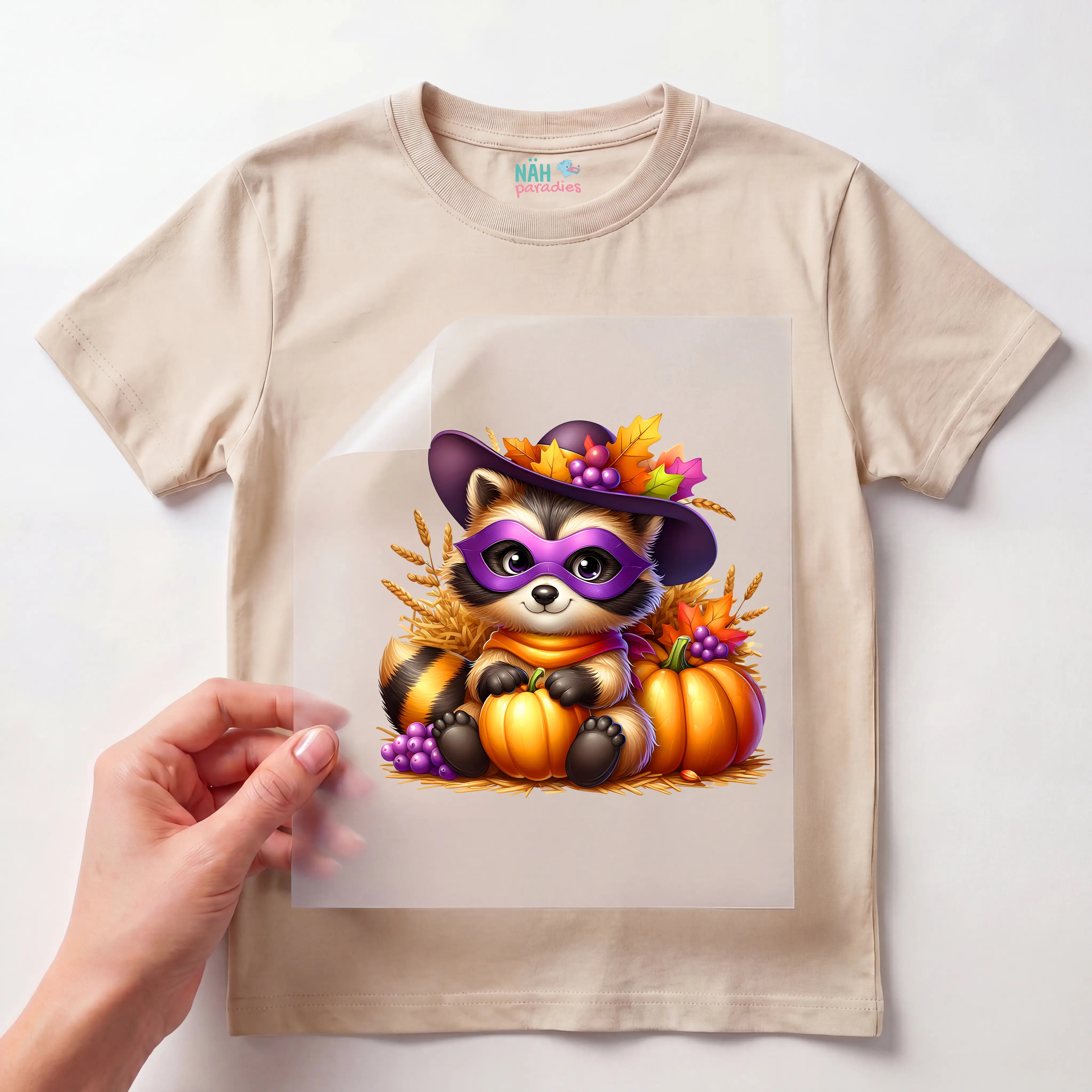 Bügelbild Waschbär Maskenzauber Herbst