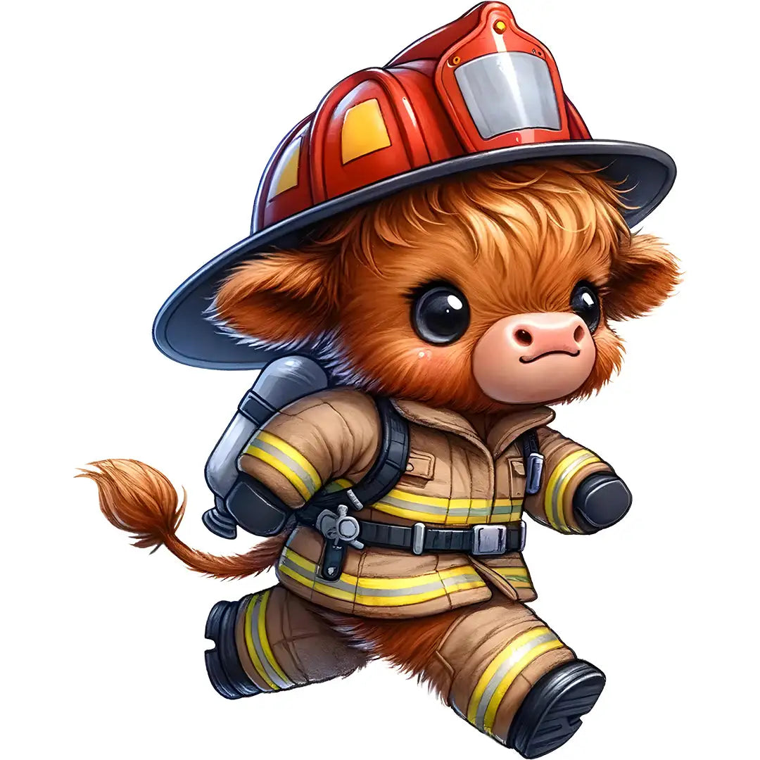 Bügelbild Highland Kuh Feuerwehrheld - S