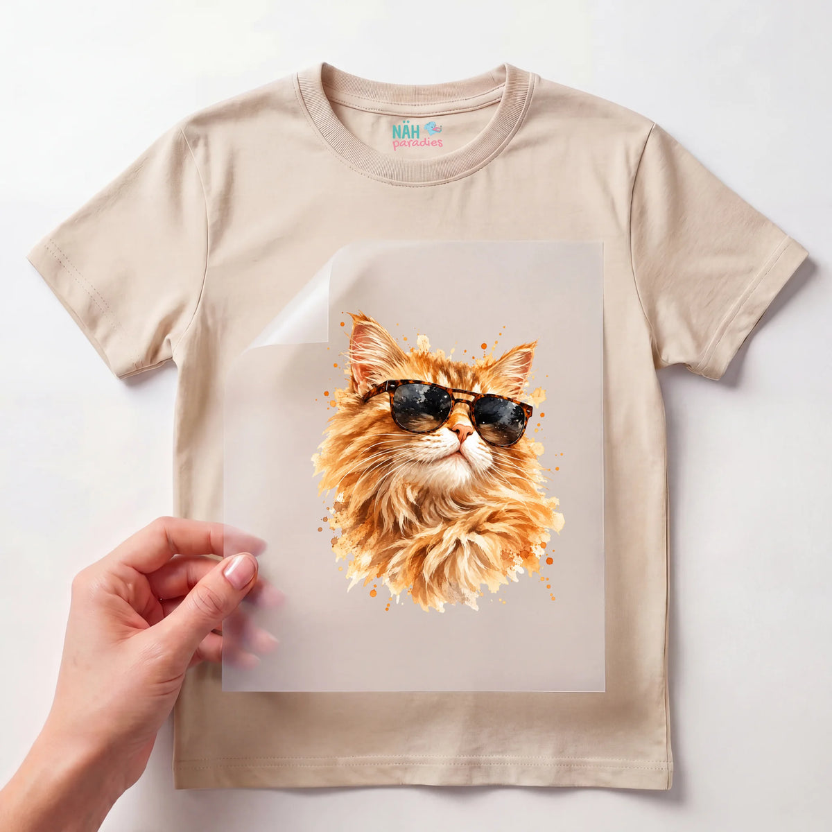 Bügelbild Katze mit Sonnenbrille Aquarell
