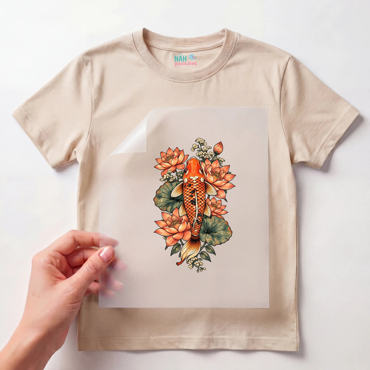 Bügelbild Koi Karpfen mit Lotus