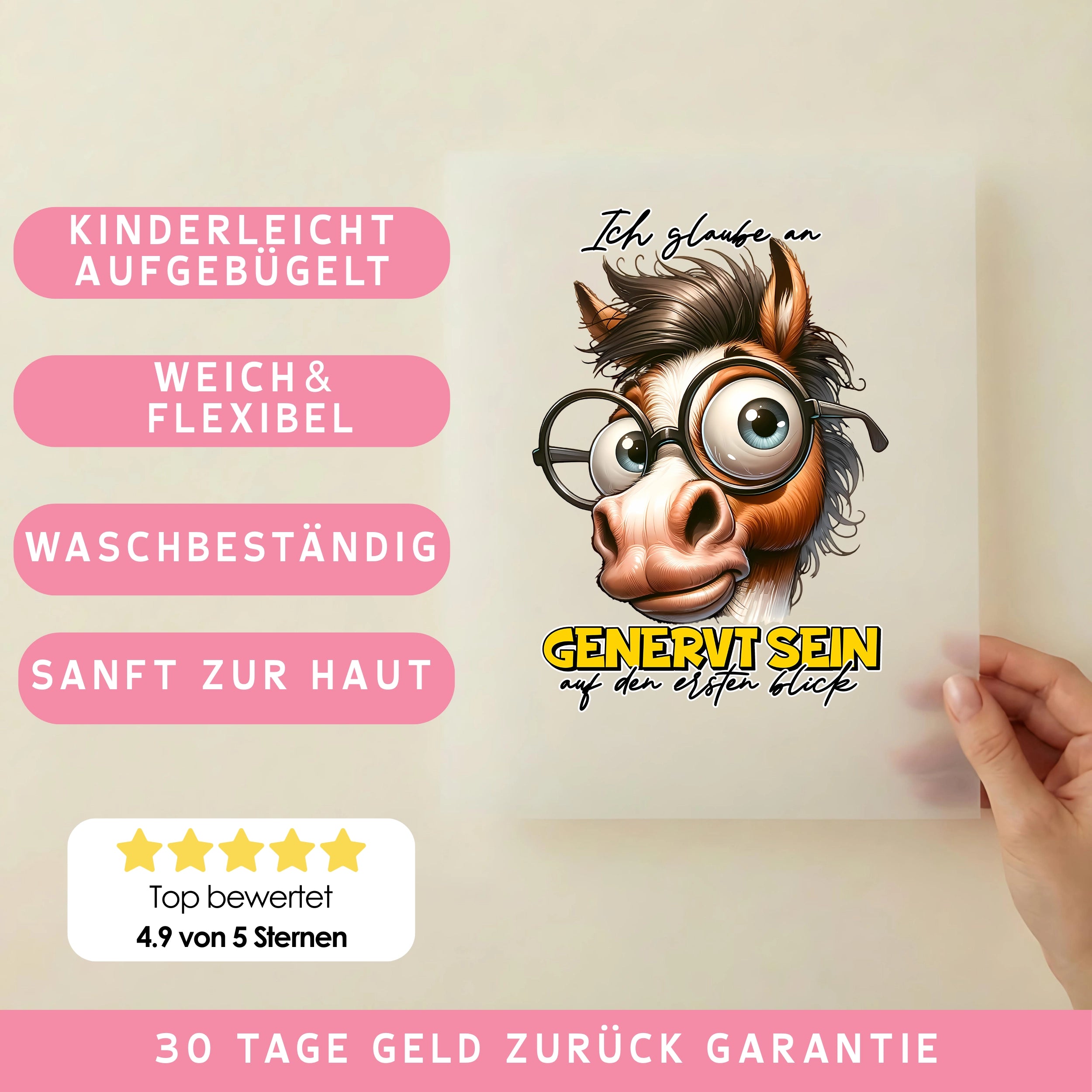 Bügelbild Lustiges Pferd "Ich glaube an GENERVT SEIN"