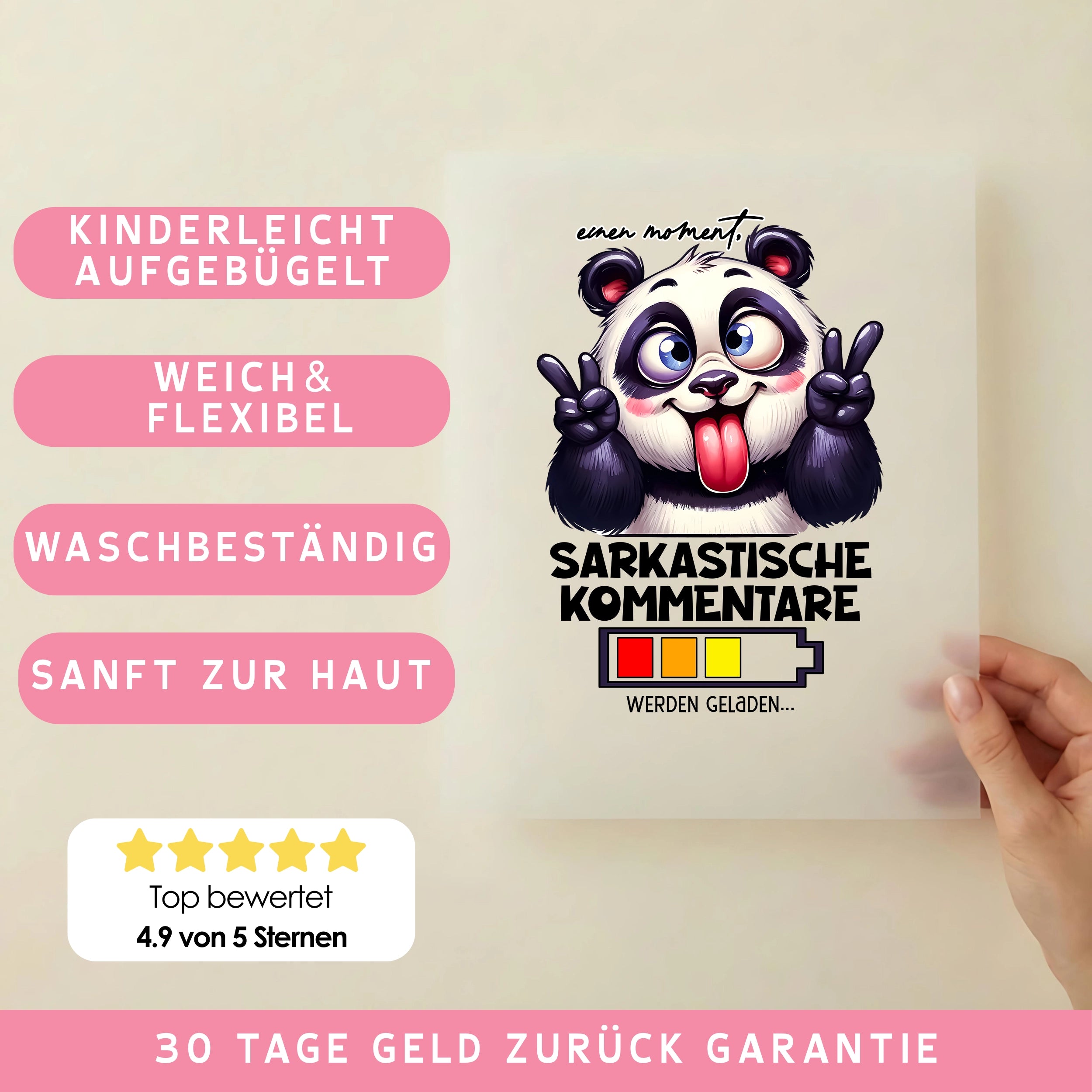 Bügelbild Lustiger Panda "Sarkastische Kommentare"