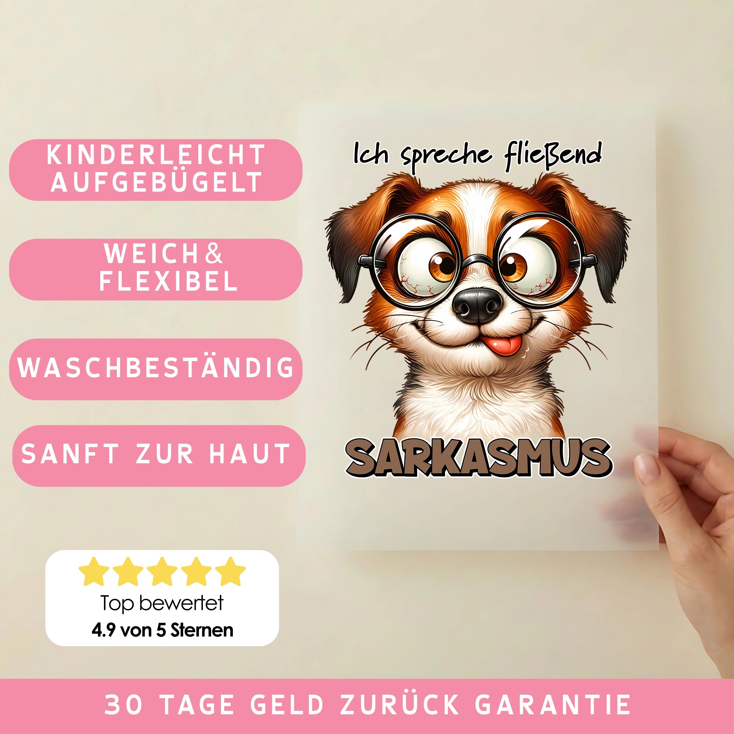Bügelbild Lustiger Hund "SARKASMUS"