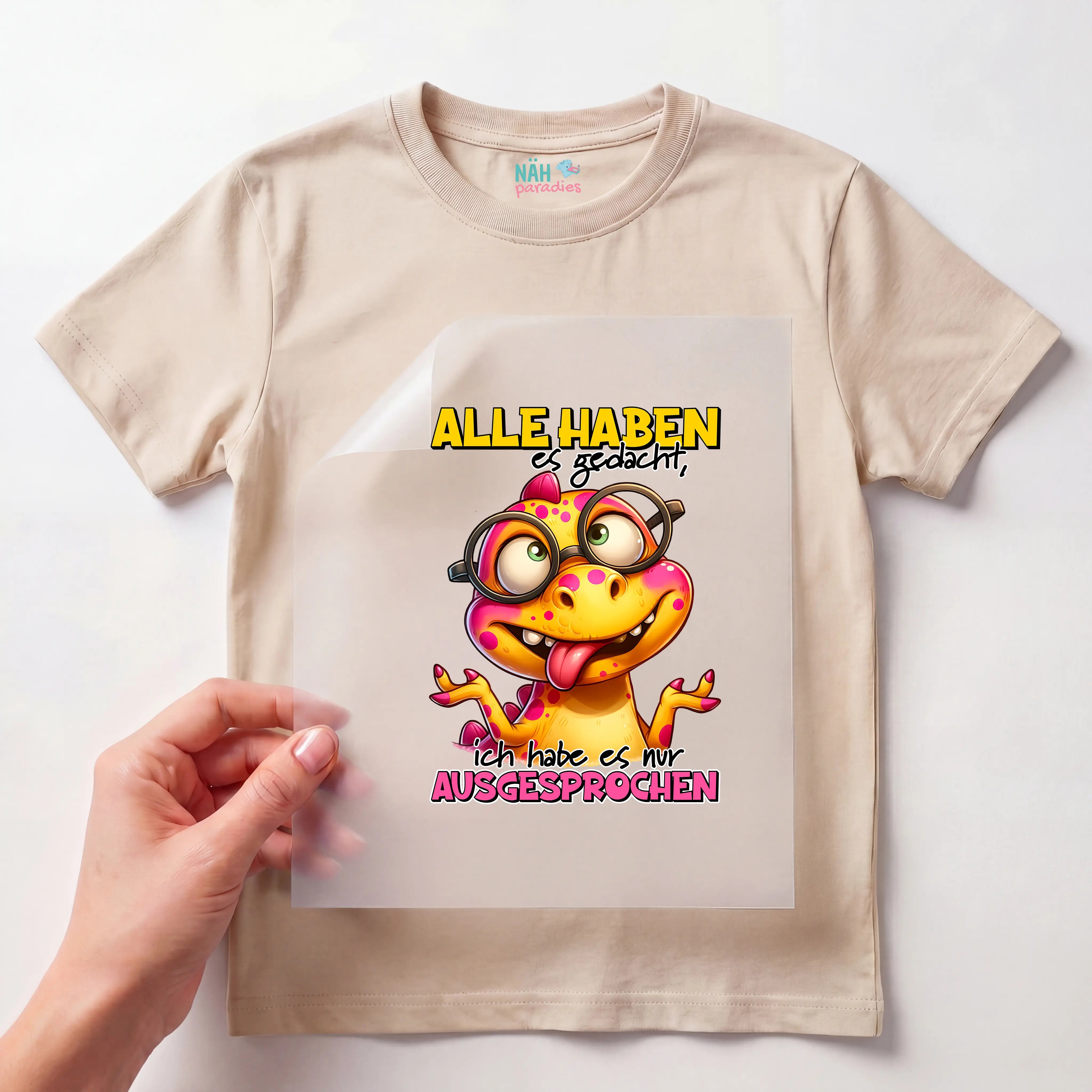 Bügelbild Lustiger Dino "nur AUSGESPROCHEN"