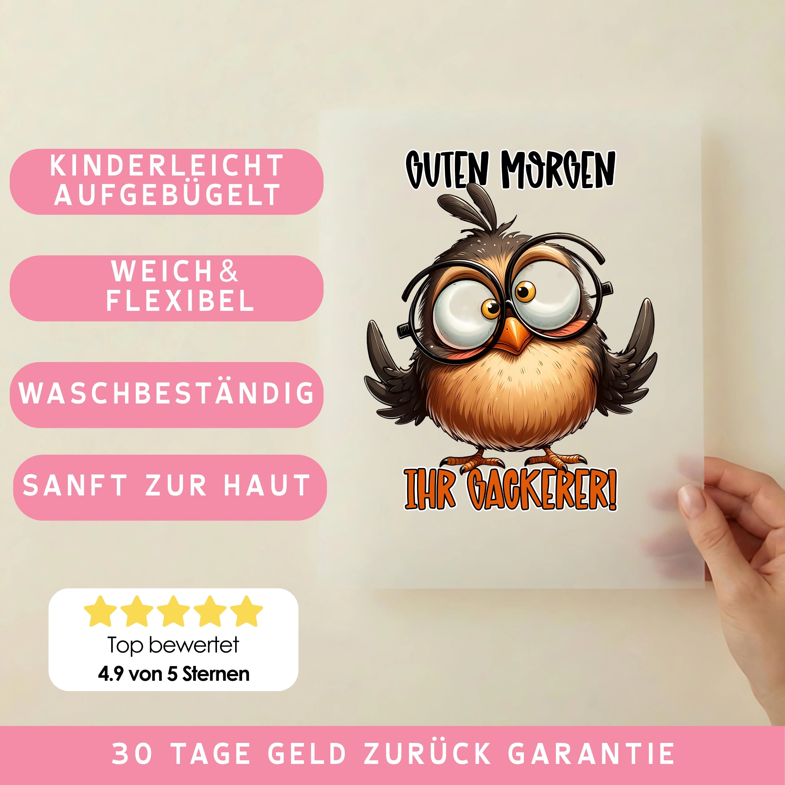 Bügelbild Lustiger Vogel "GUTEN MORGEN"
