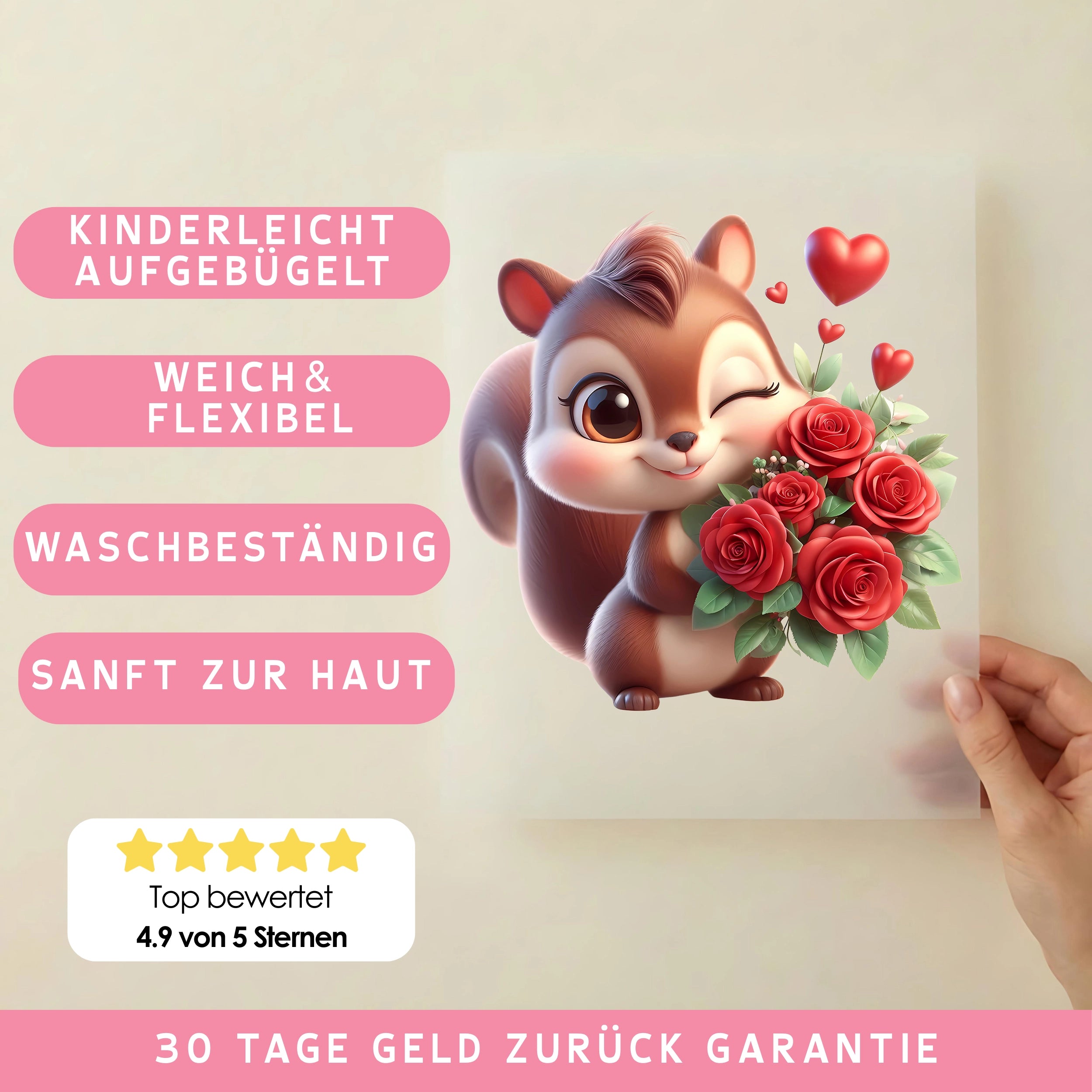 Bügelbild Eichhörnchen Herzstrauß Mia