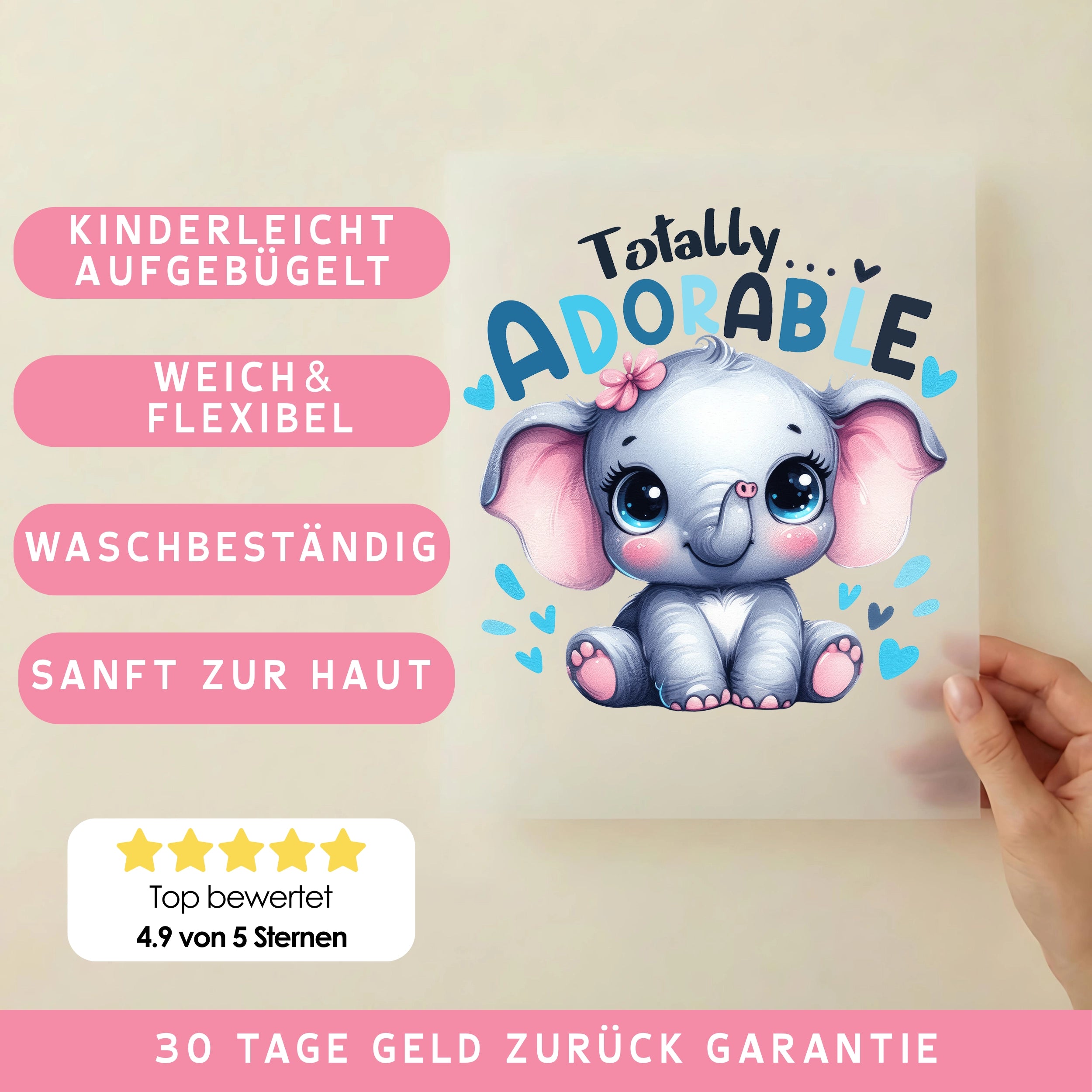 Bügelbild Elefant Totally Adorable Blau