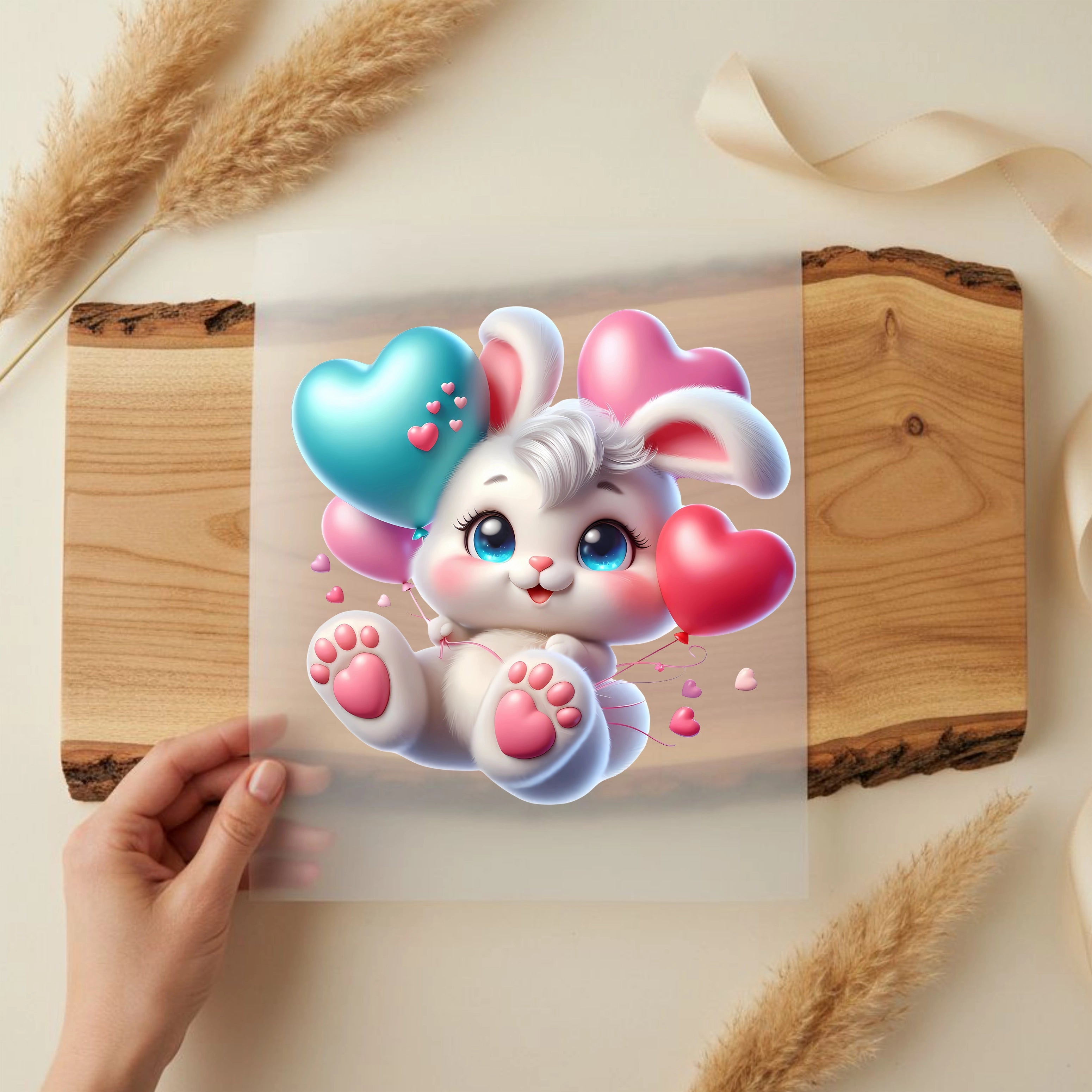 Bügelbild Hase Ballonliebe Rosa