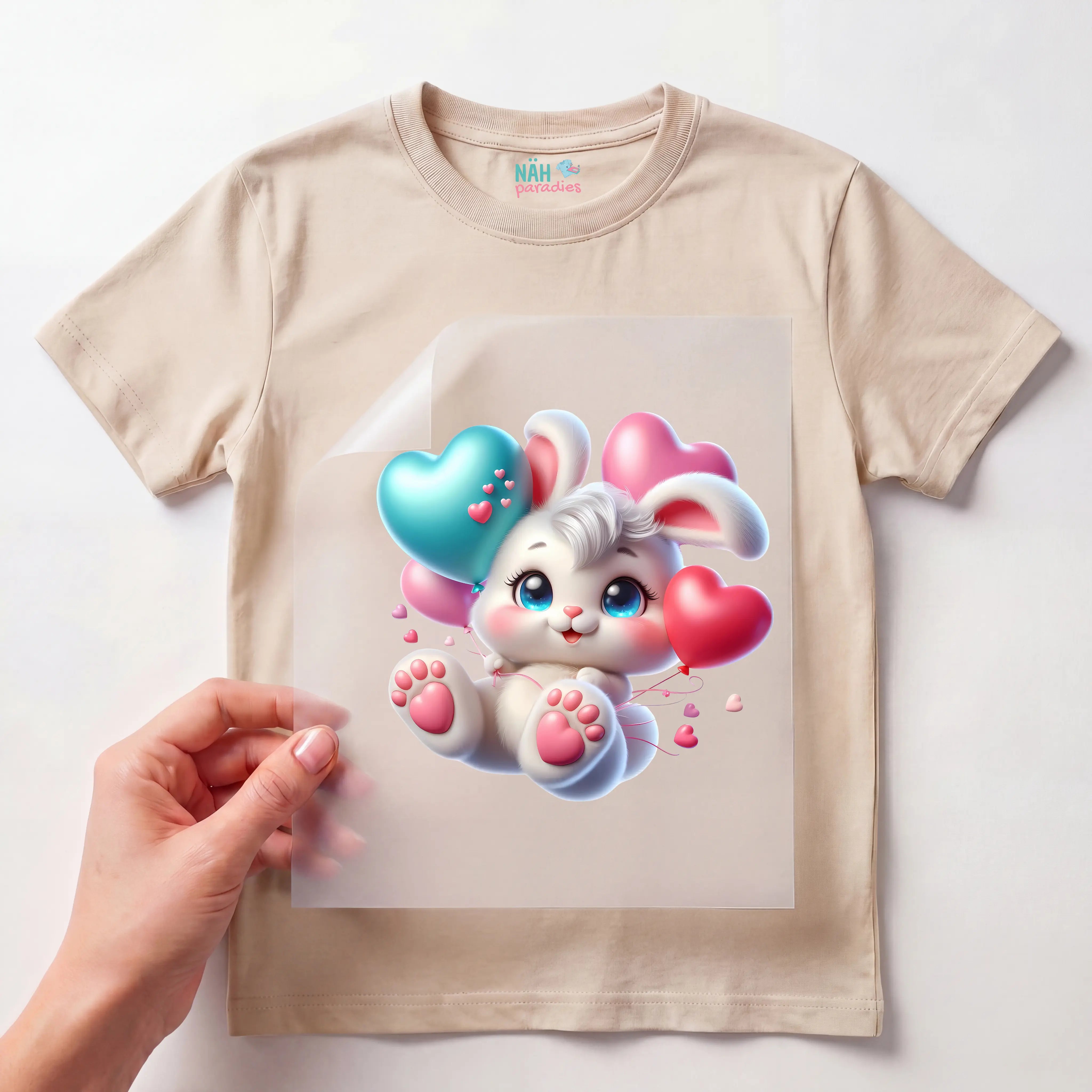 Bügelbild Hase Ballonliebe Rosa
