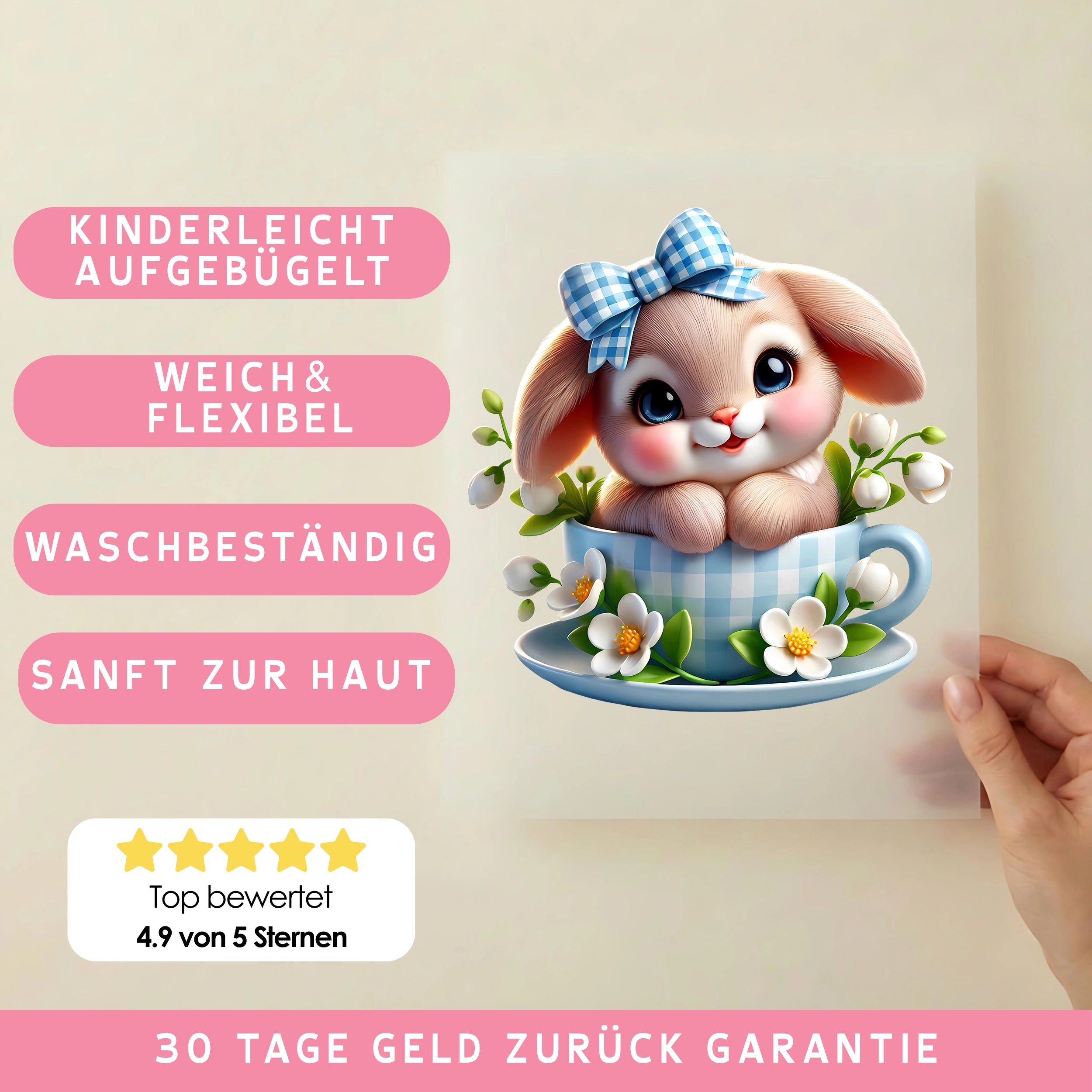 Bügelbild Hase Blumenpause