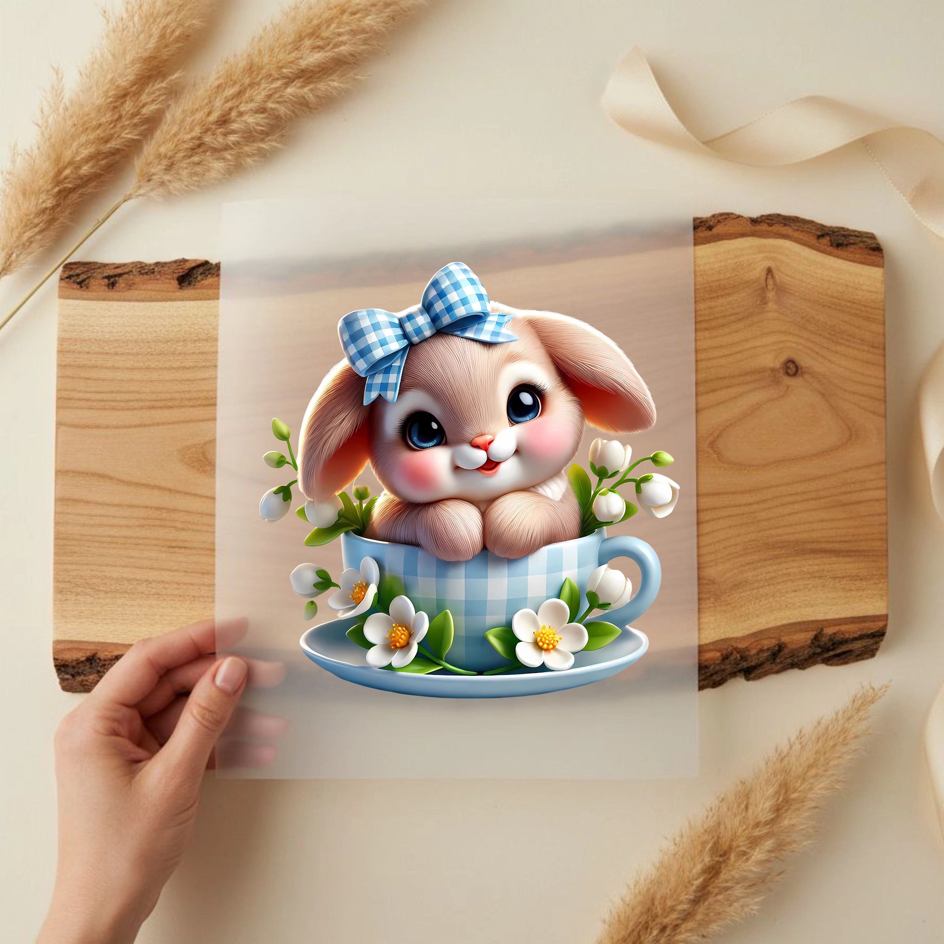 Bügelbild Hase Blumenpause