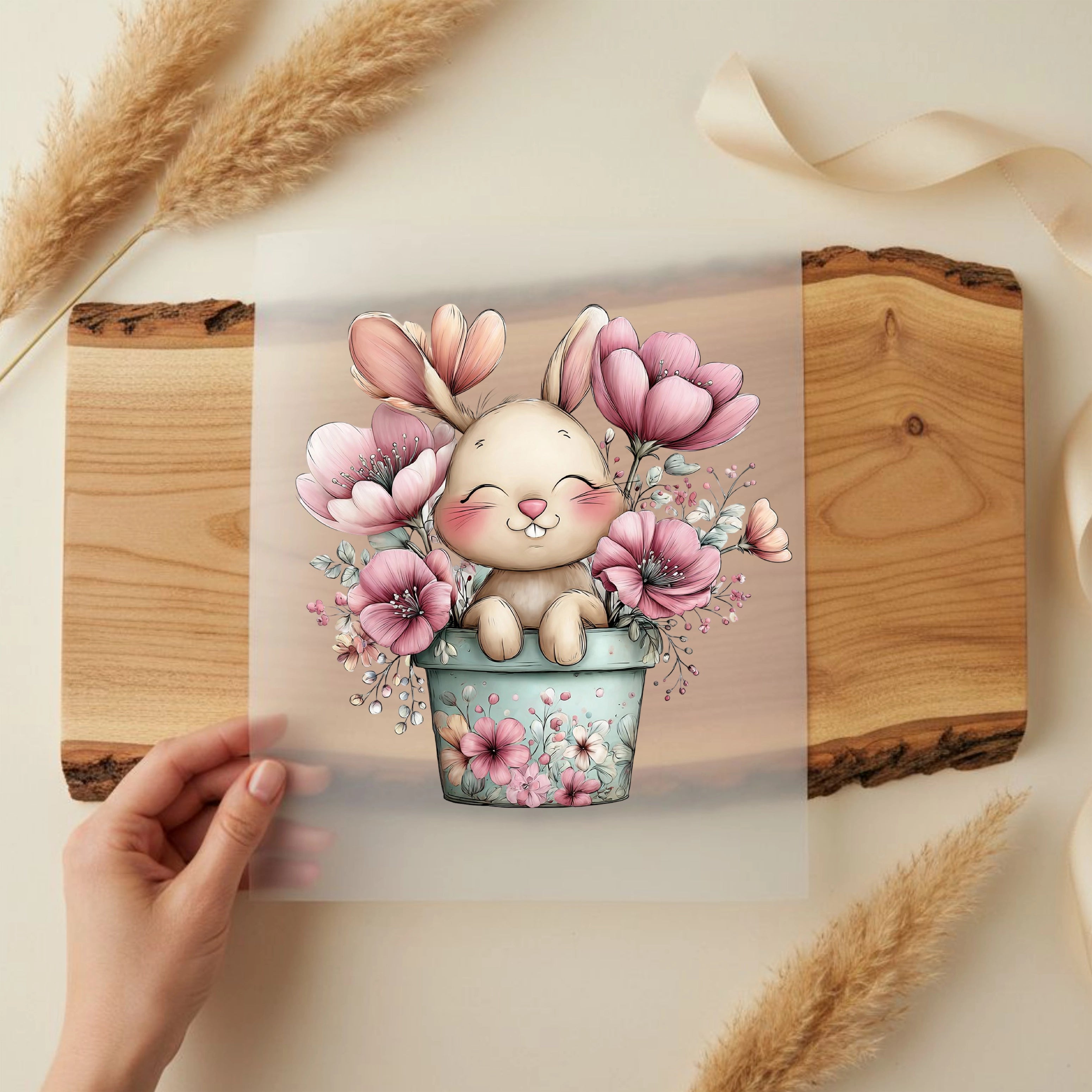 Bügelbild Hase Blumentopf Hanni