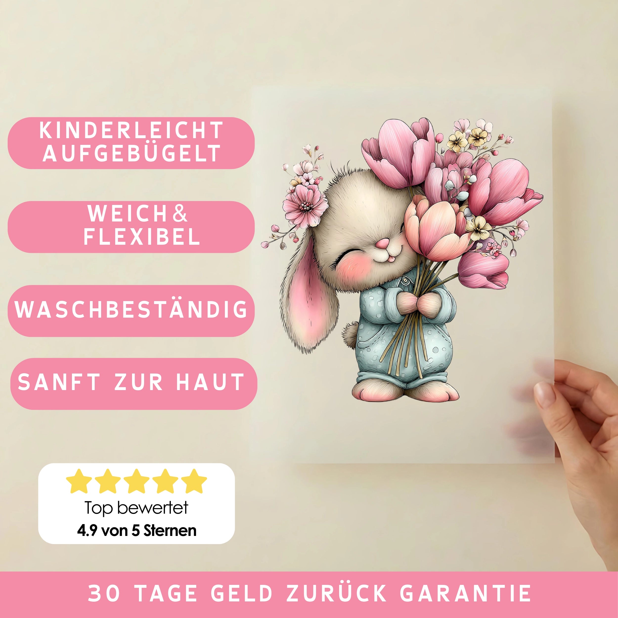 Bügelbild Hase Blütenlächeln Nora